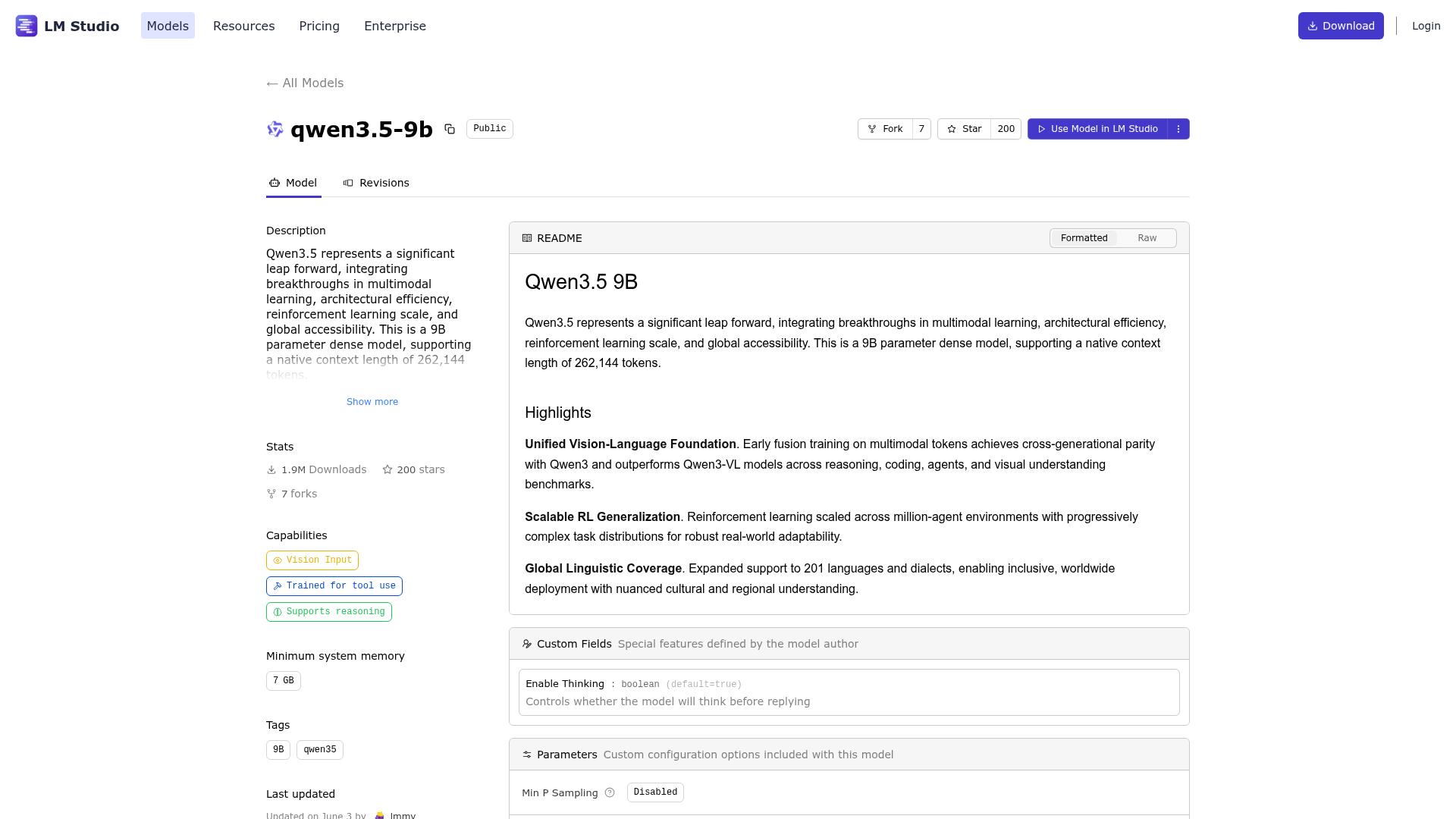 LM Studio model page for Qwen3.5-9B