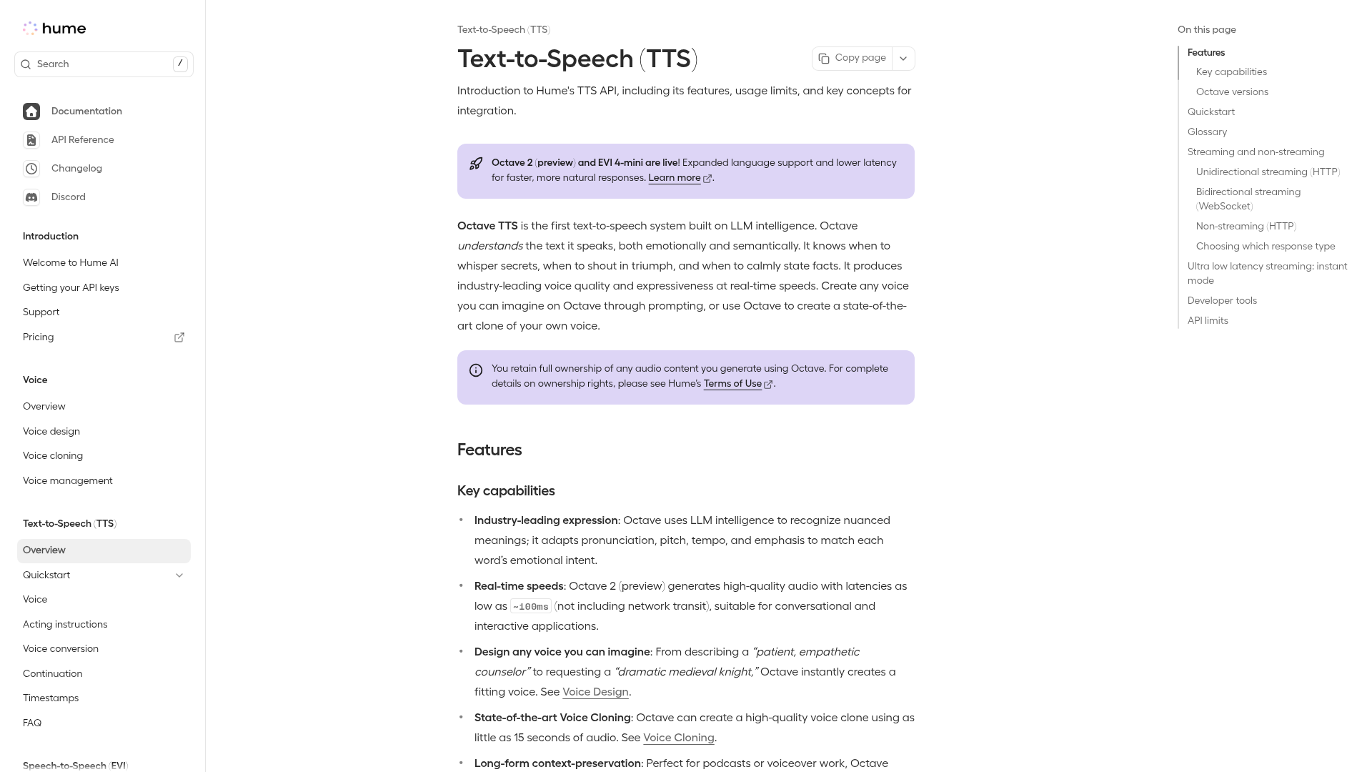 Hume Octave 2 text-to-speech documentation