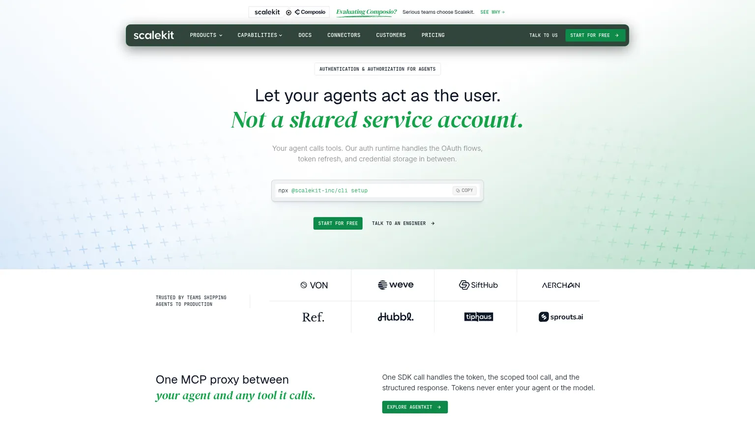 Página de autenticação e gerenciamento de credenciais MCP do Scalekit