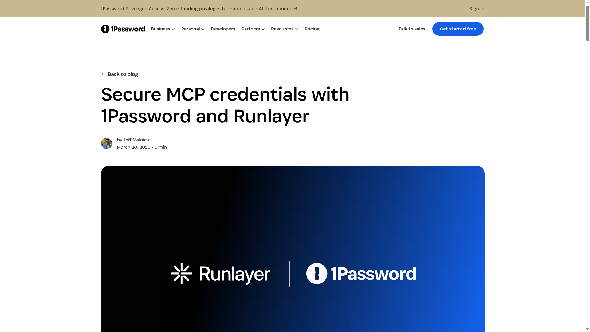 1Password and Runlayer secure MCP credentials workflow