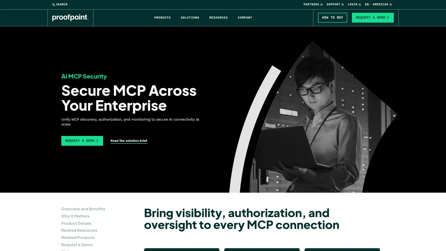 صفحة Proofpoint AI MCP Security للاكتشاف والسياسات والتحليل الجنائي في المؤسسات
