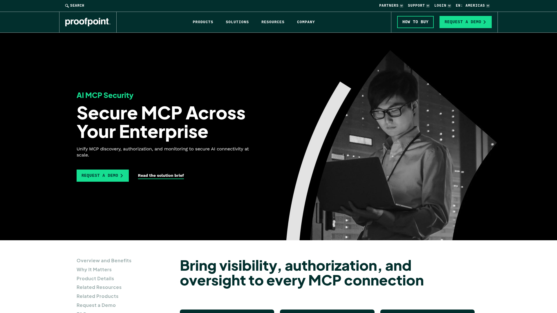 Proofpoint AI MCP Security product page for enterprise discovery, policy, and forensics