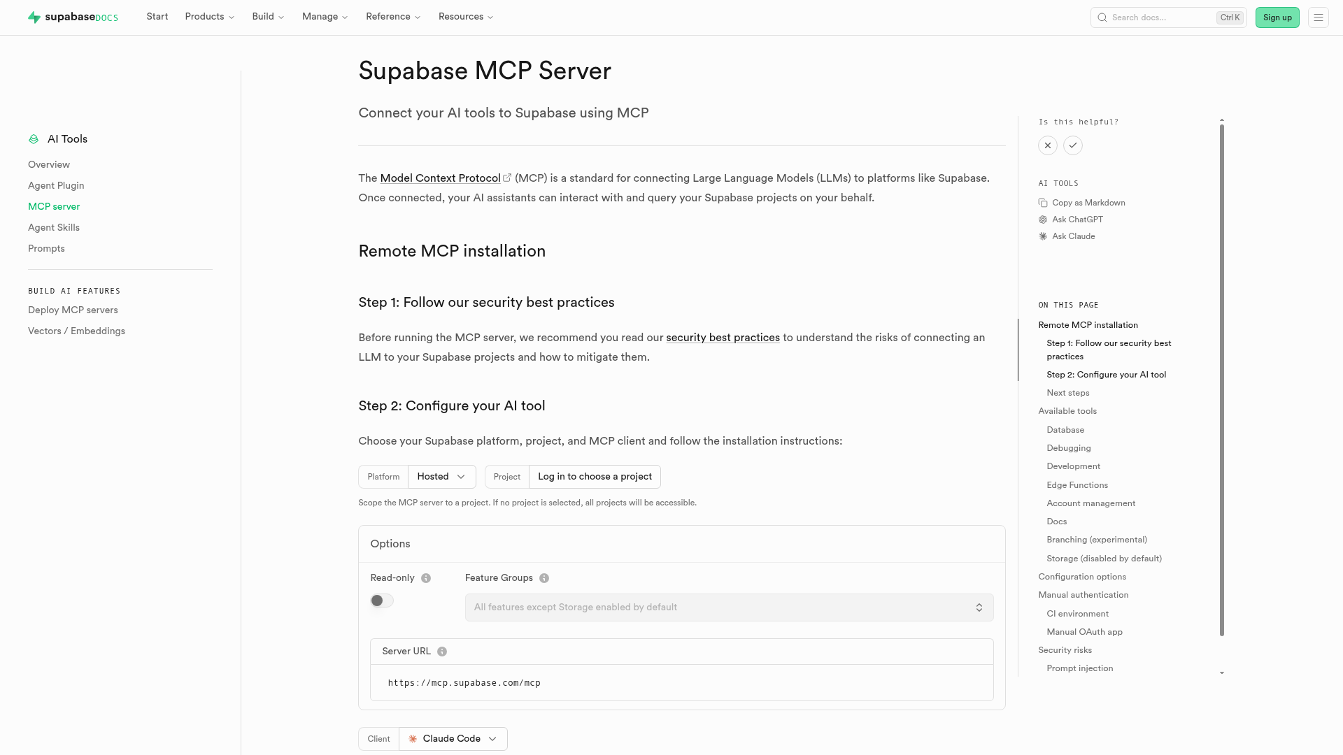 Supabase MCP documentation