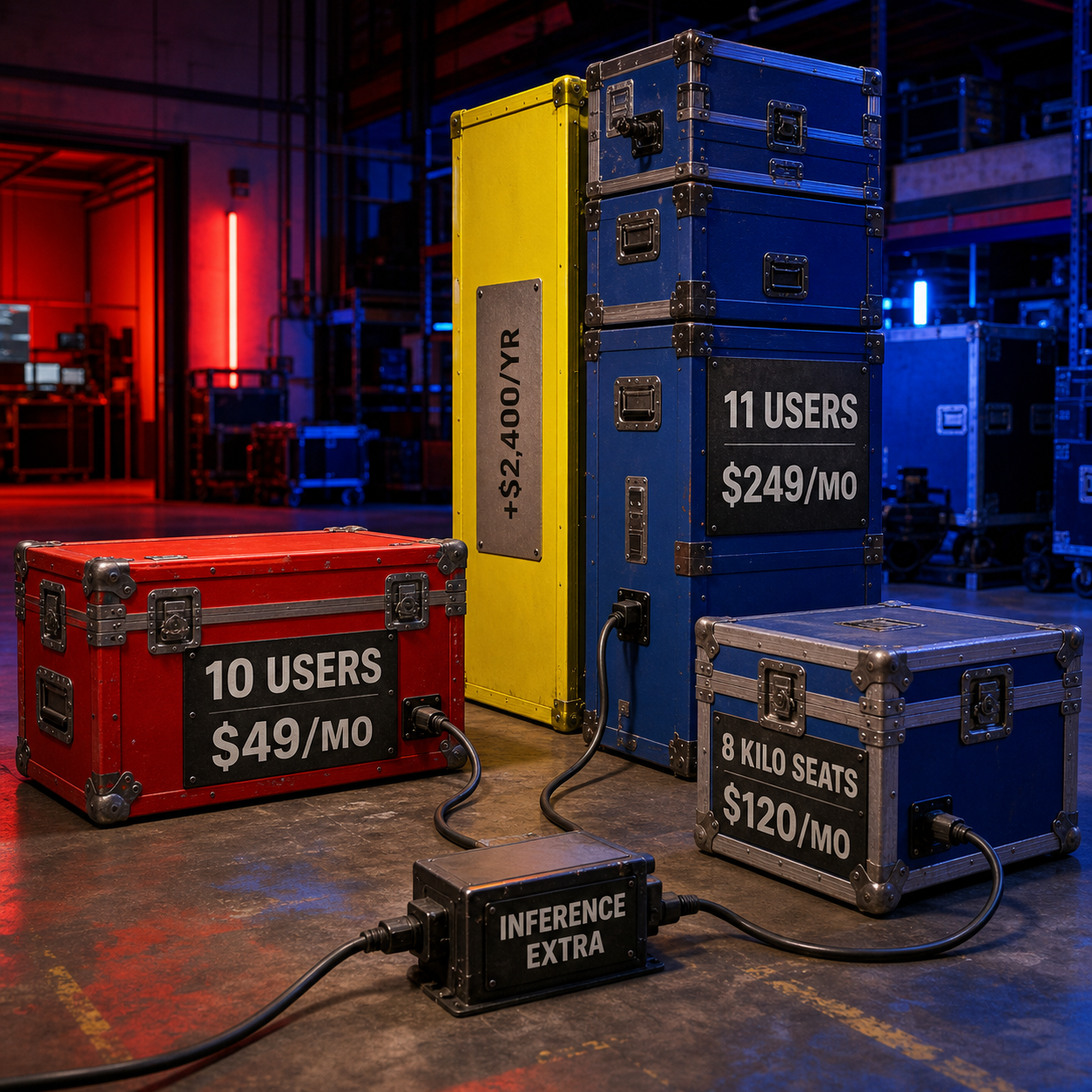 Physical stepped cost comparison showing Roomote's 10-to-11-user price jump and an eight-seat Kilo budget