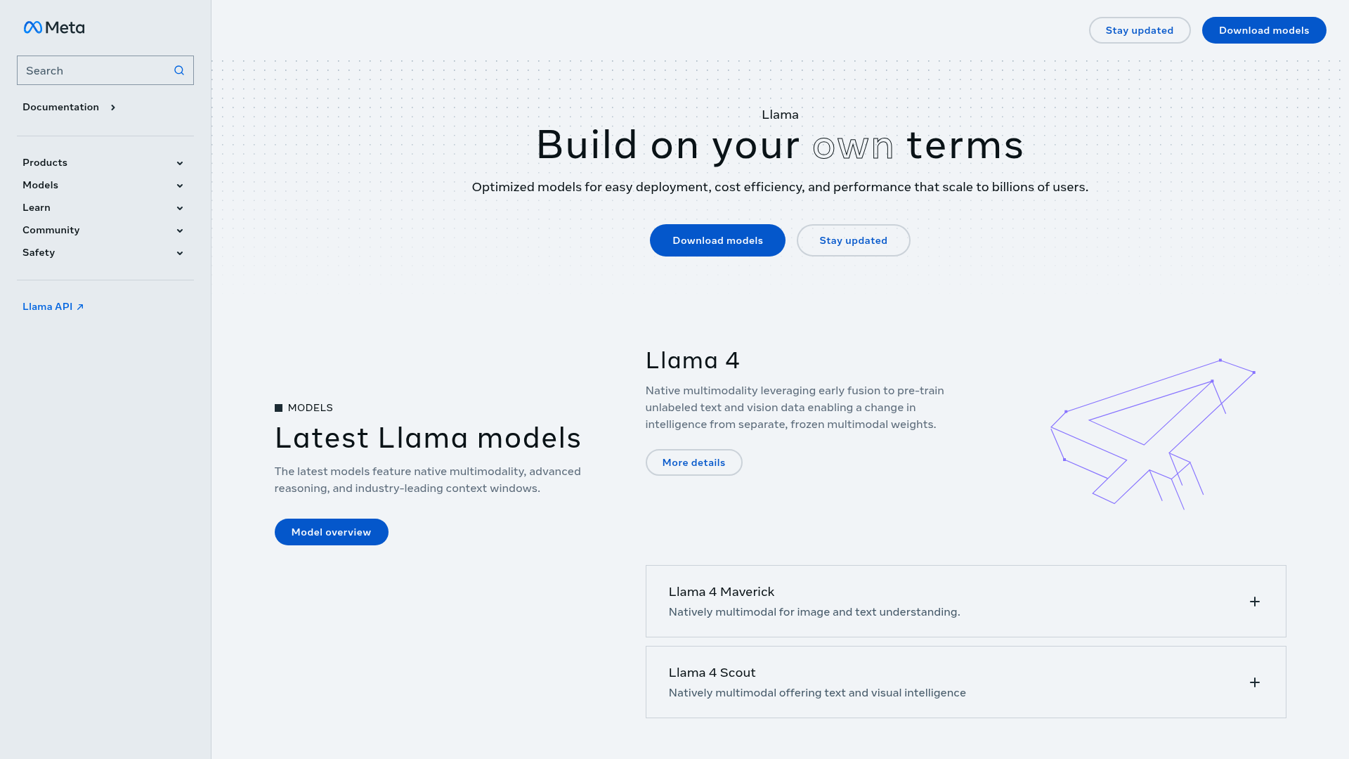 Meta Llama homepage