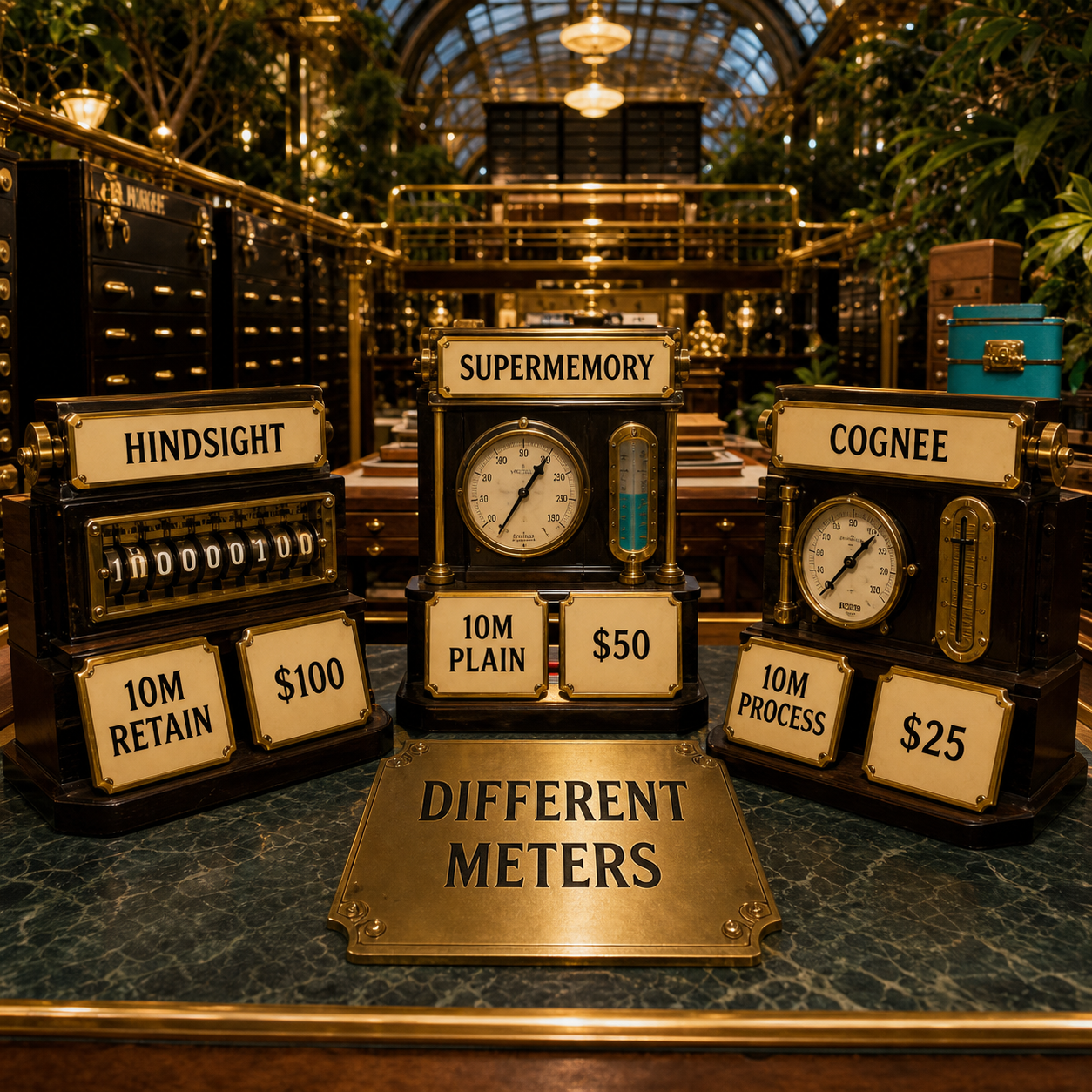 Physical comparison of three different AI memory billing meters