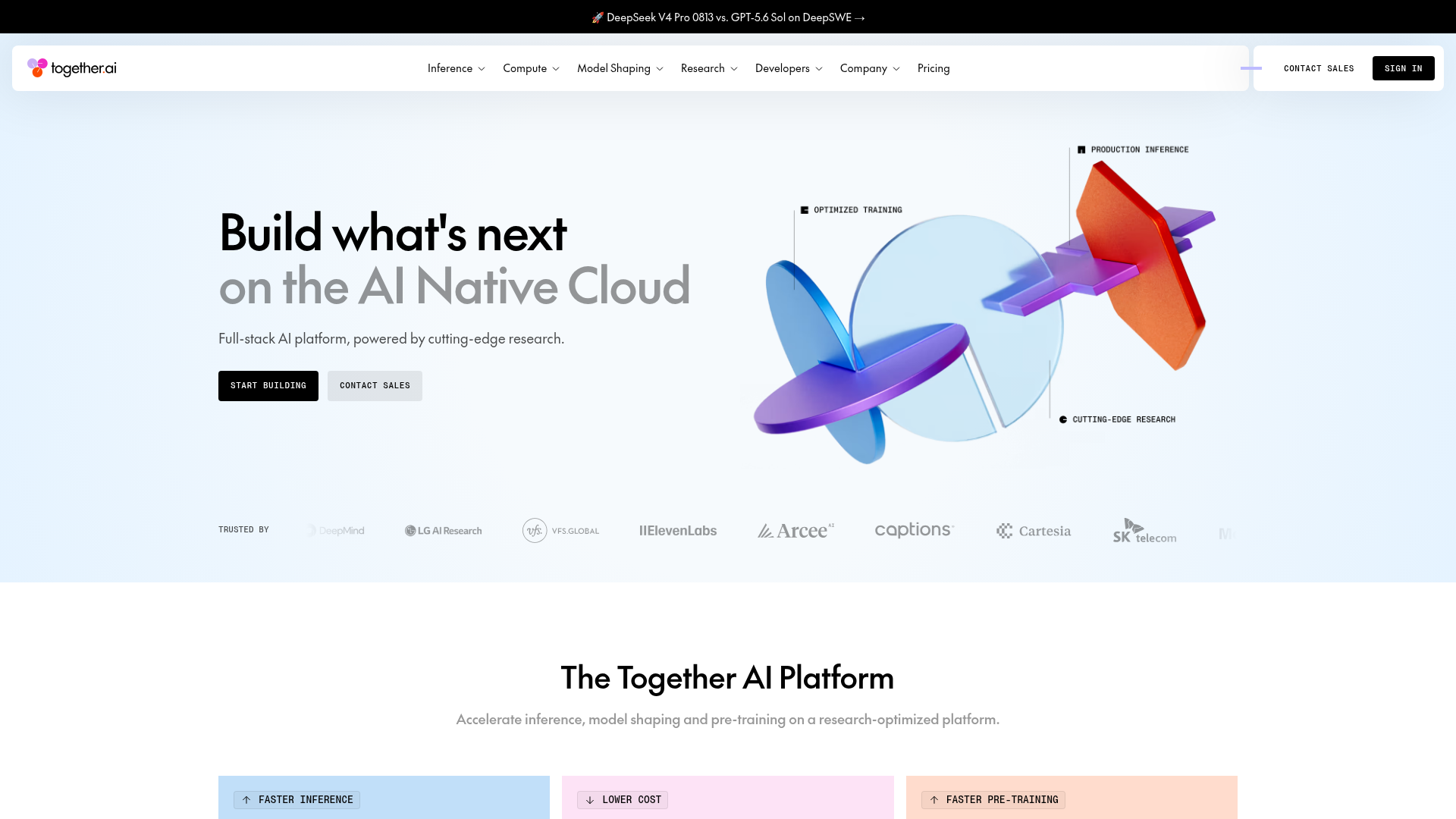 Together AI inference platform homepage
