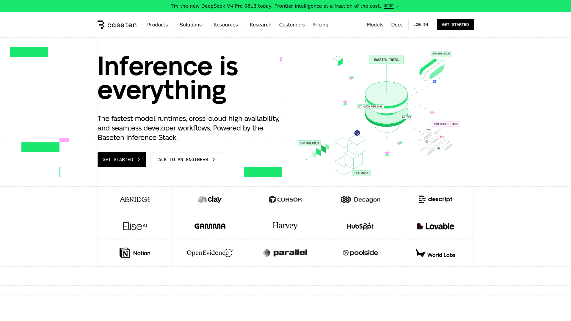 Baseten model inference and deployment homepage