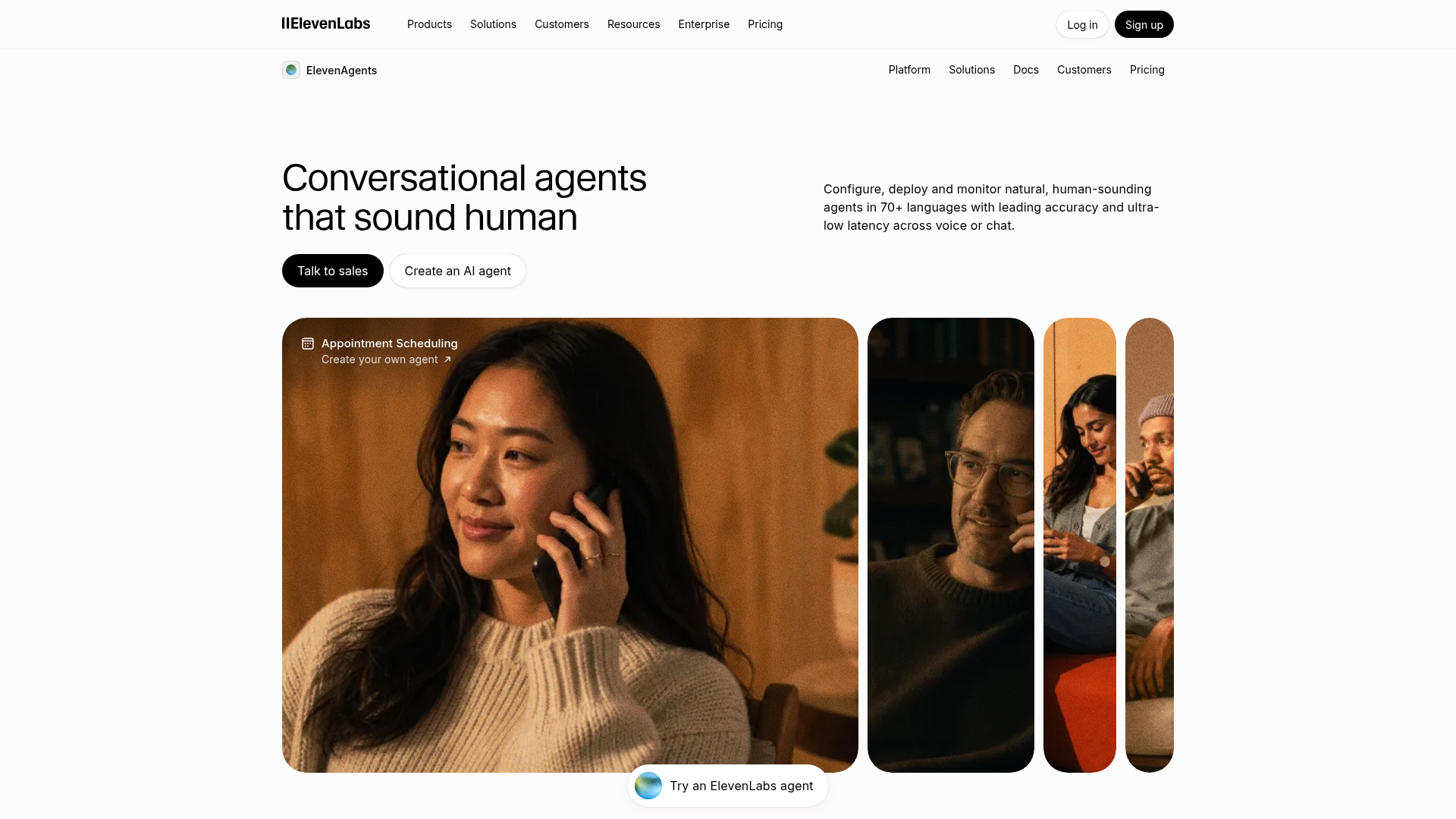 ElevenLabs conversational agents product page
