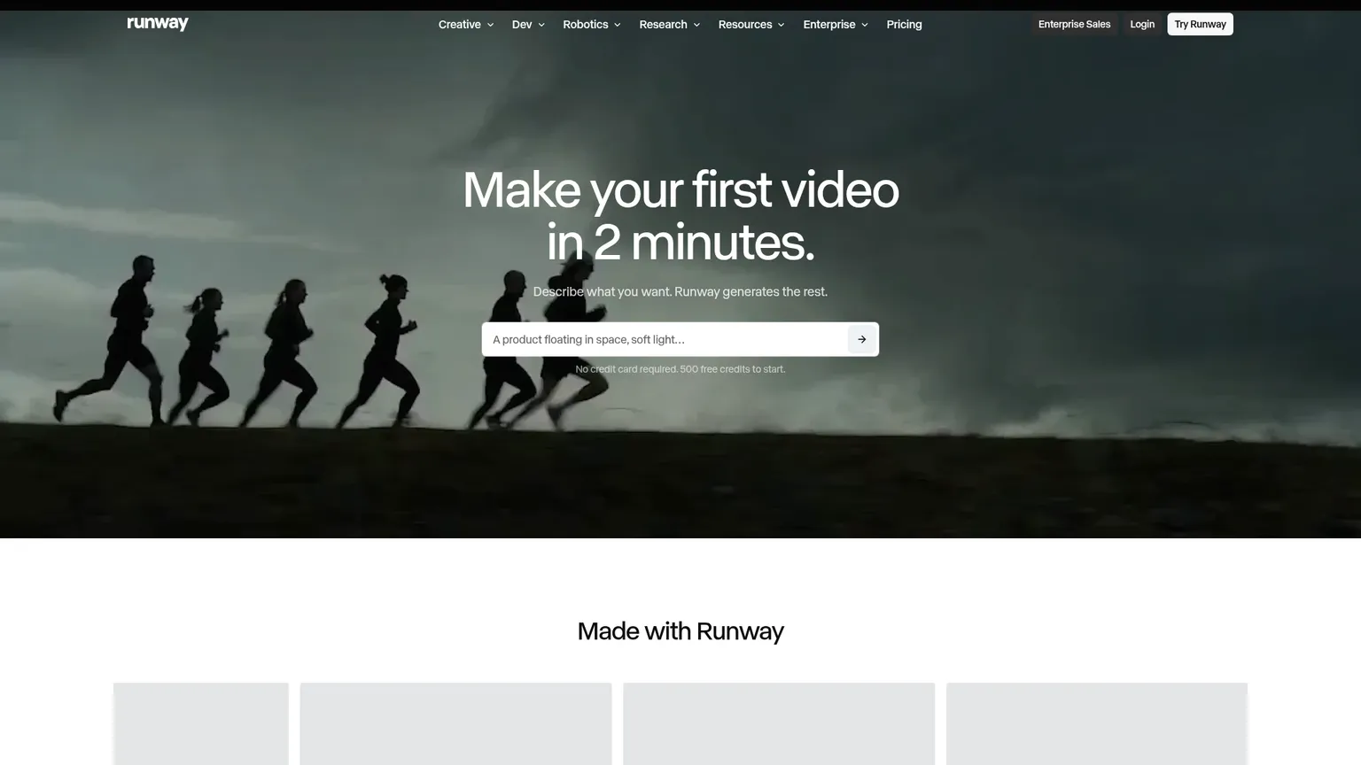 Runway Homepage mit GWM-1 Avatars und Echtzeit-Videoagenten