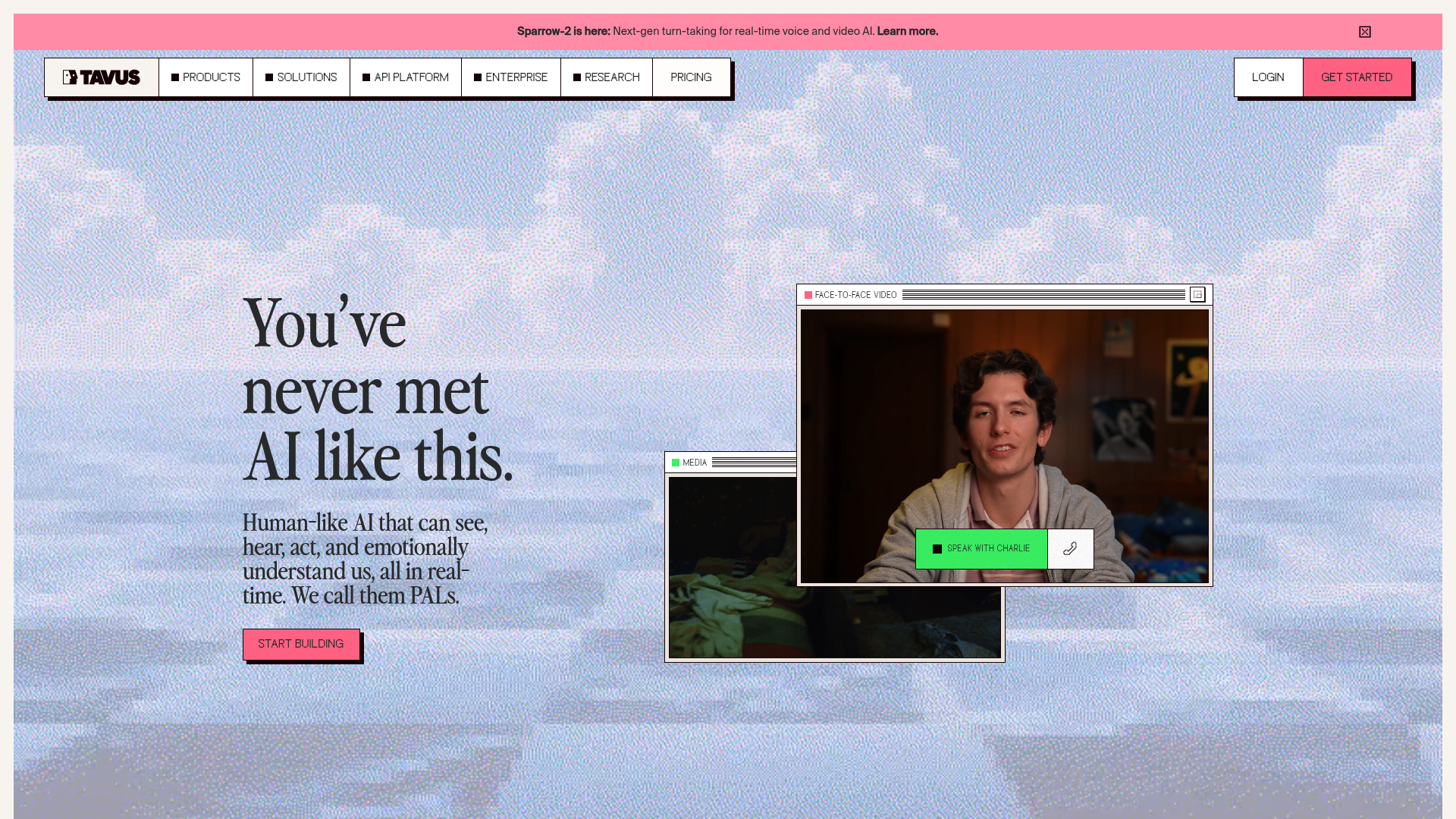 Tavus conversational video interface platform homepage