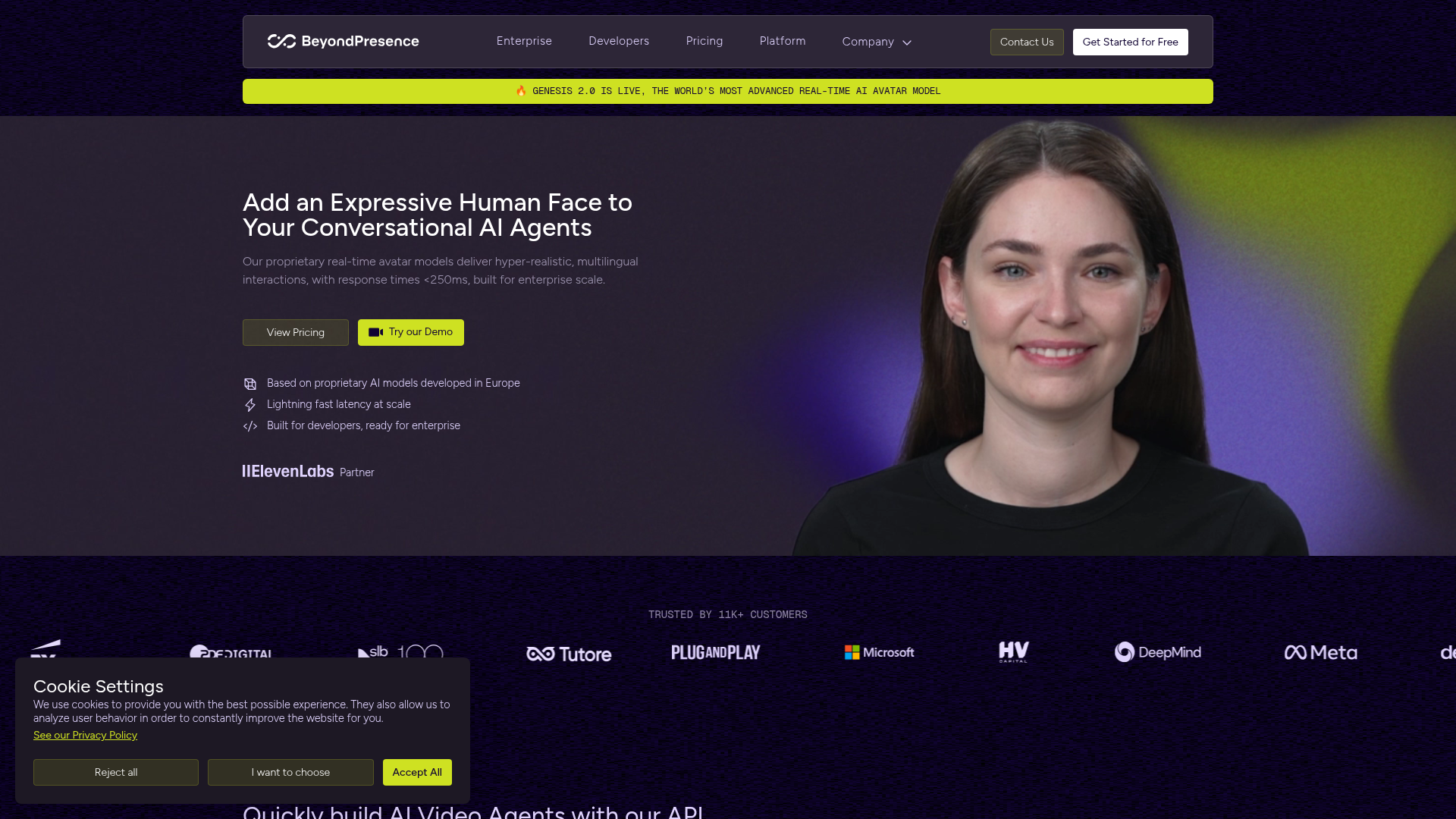 Beyond Presence real-time AI avatar platform homepage