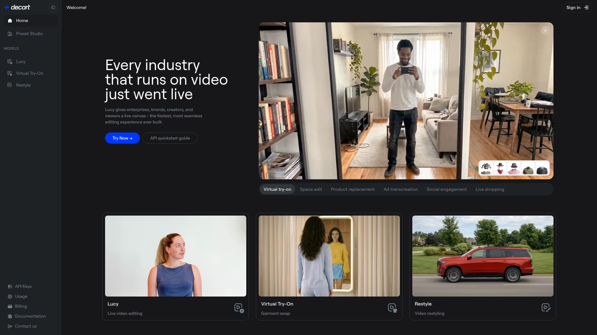 Decart Lucy 2.5 realtime video editing platform