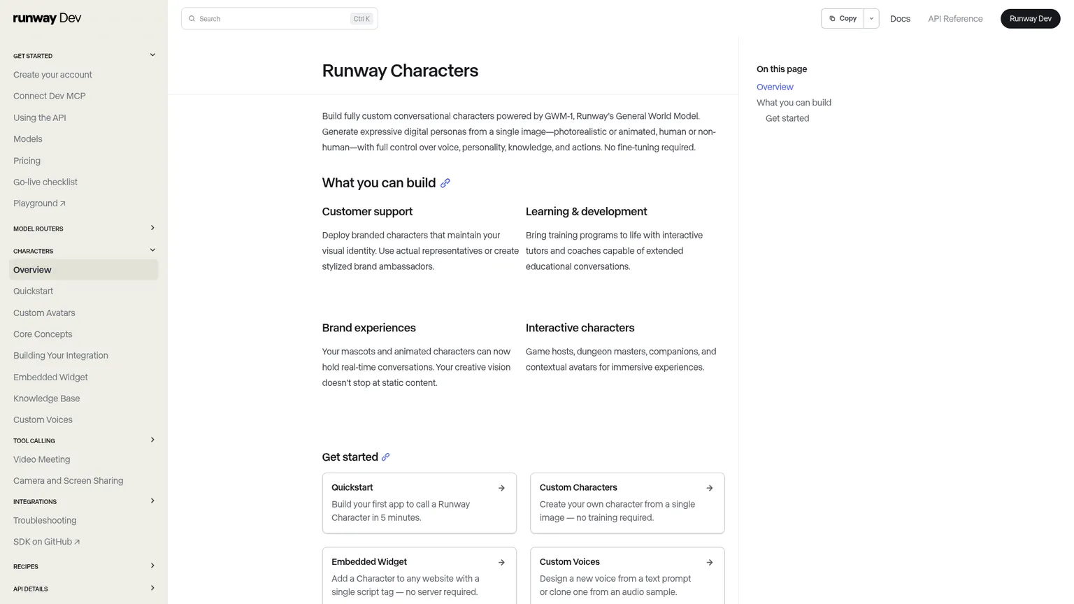 GWM-1 Avatars를 위한 Runway Characters 개발자 페이지