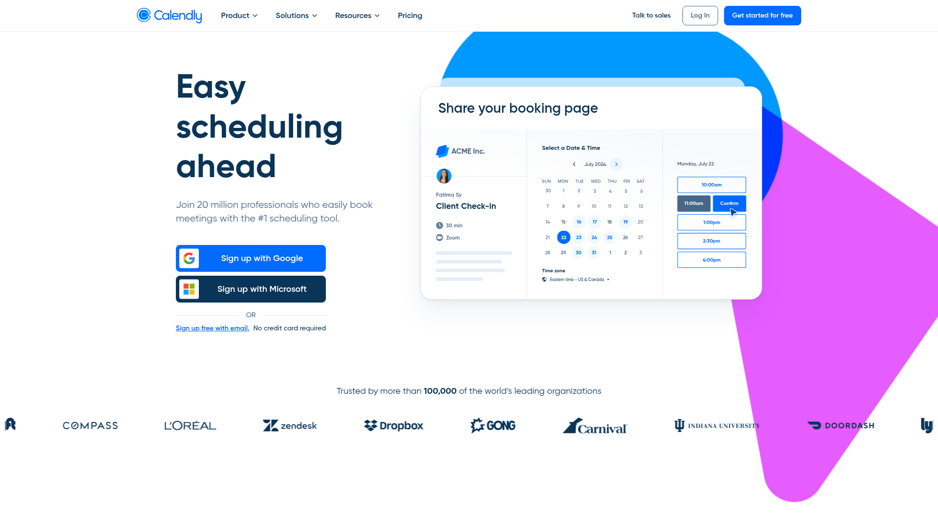 Calendly scheduling homepage