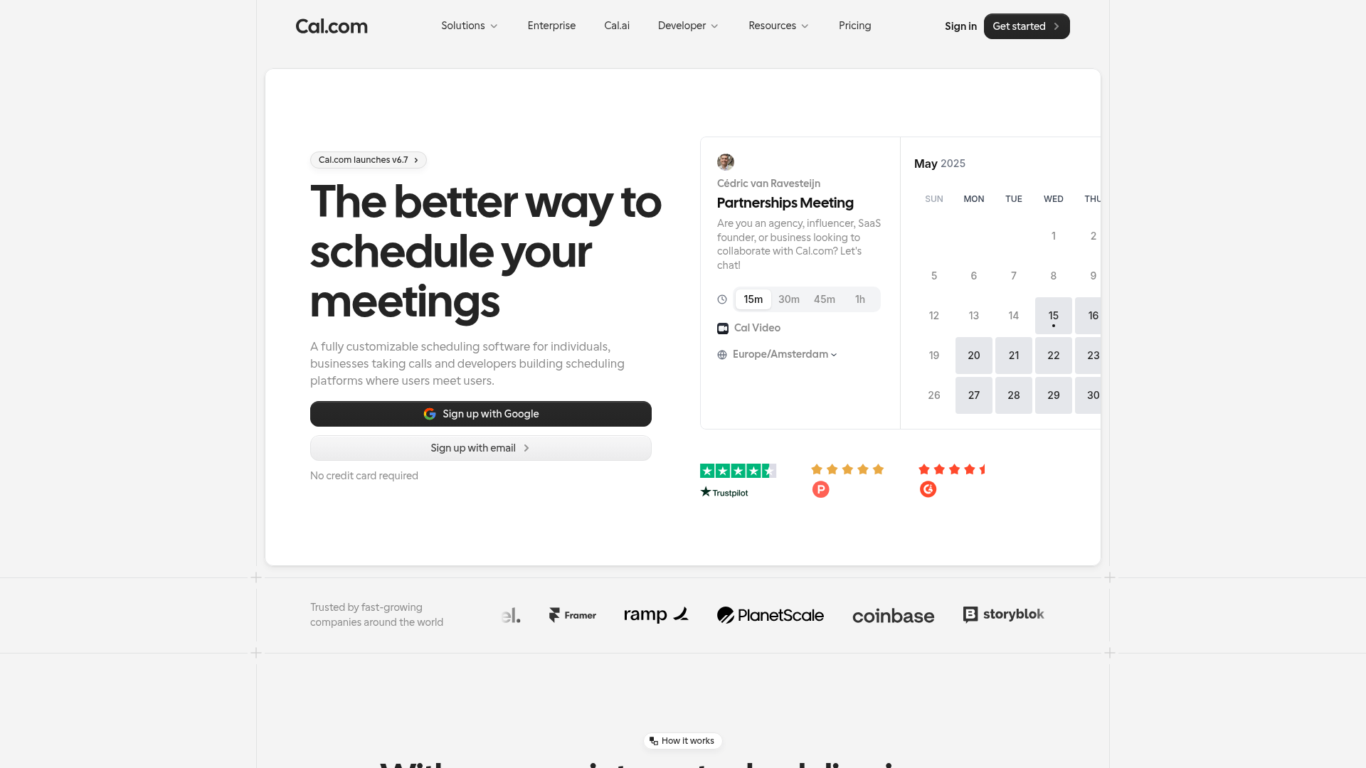 Cal.com scheduling platform homepage