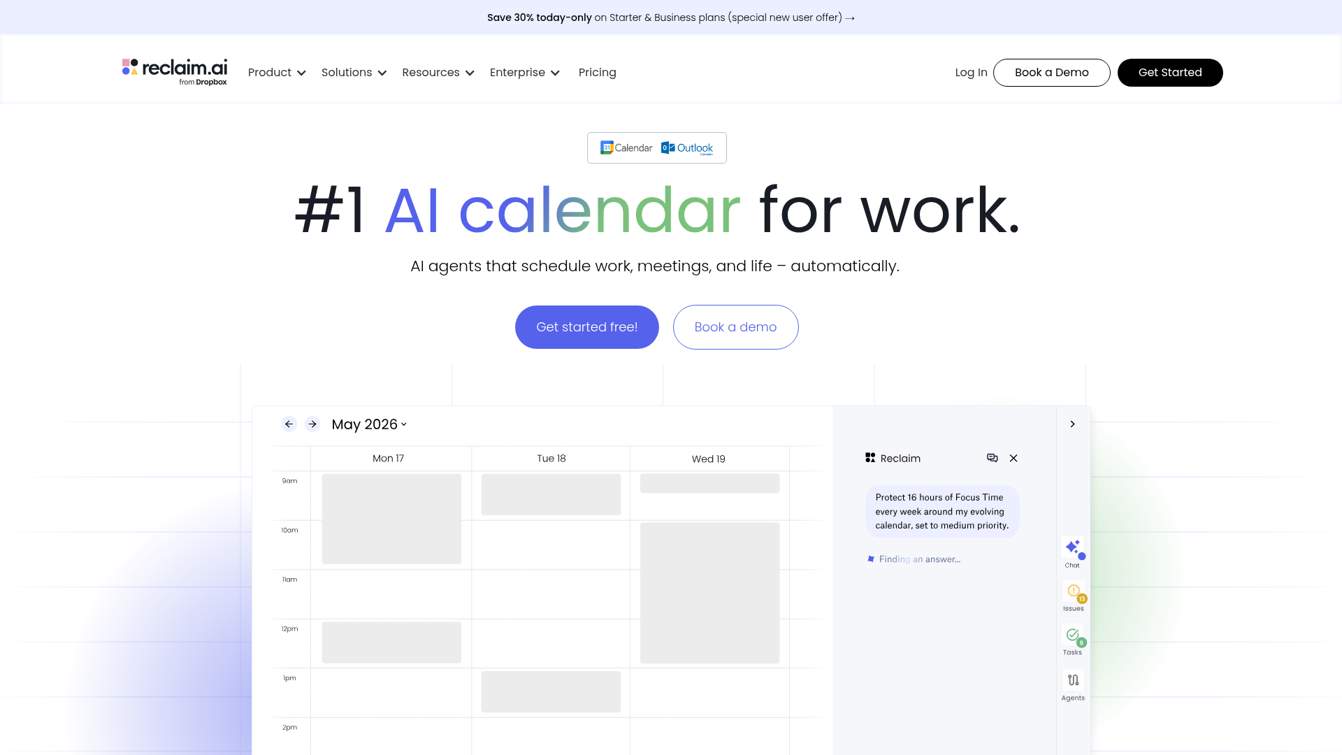 Reclaim AI calendar optimization homepage