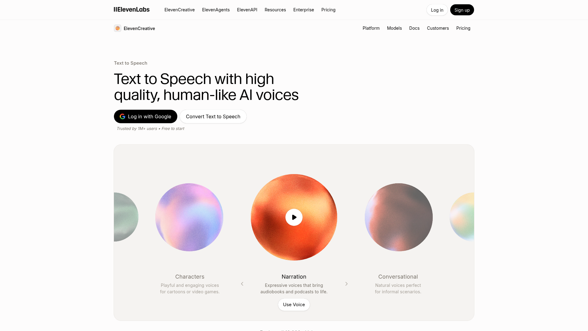 ElevenLabs text-to-speech product page