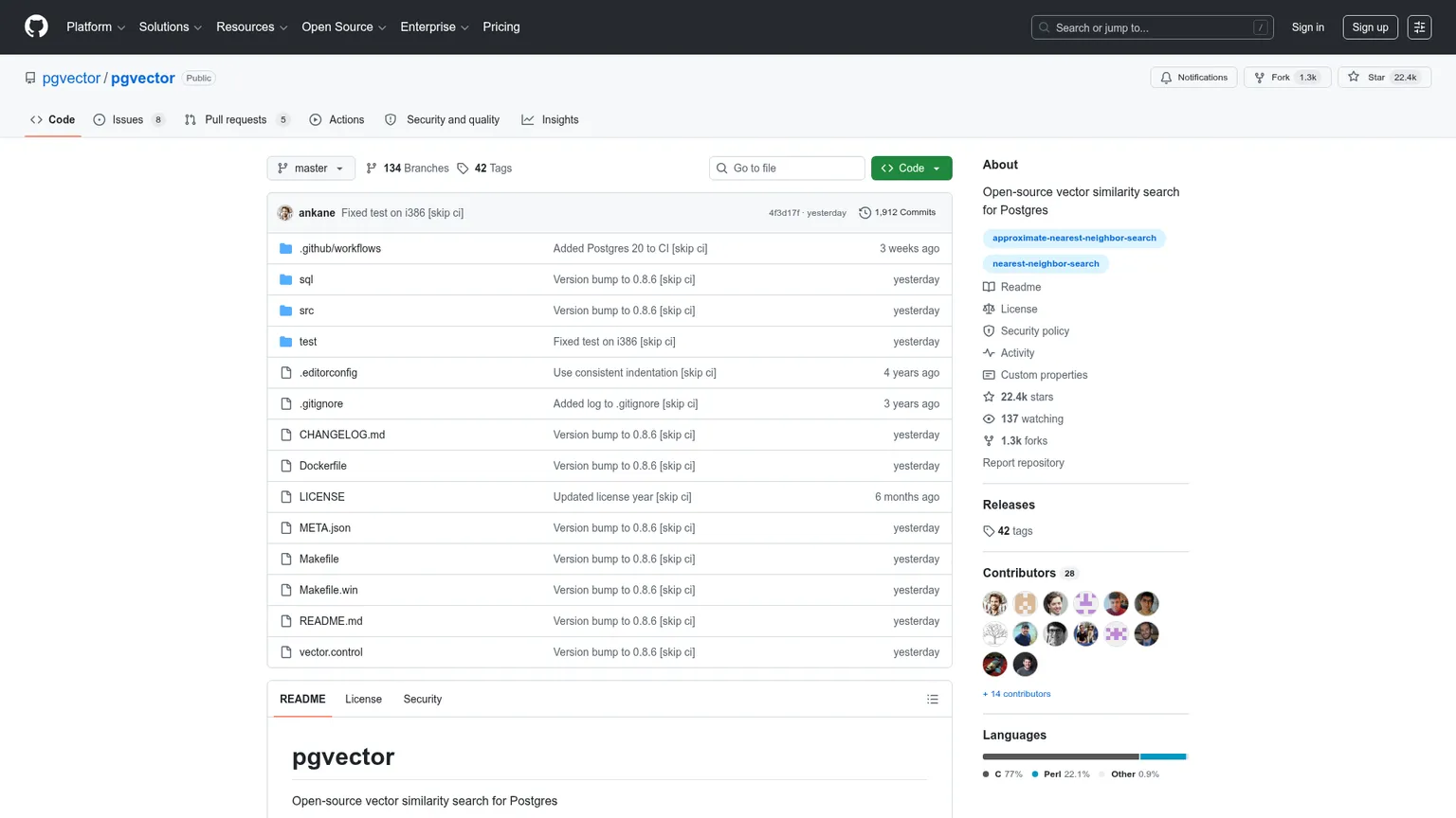 مستودع pgvector يعرض بحث التشابه المتجهي في Postgres