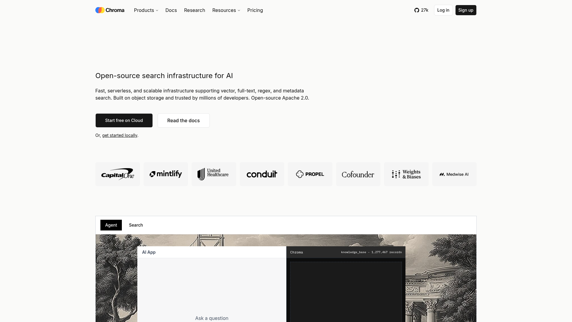 Chroma open-source and cloud vector database product page