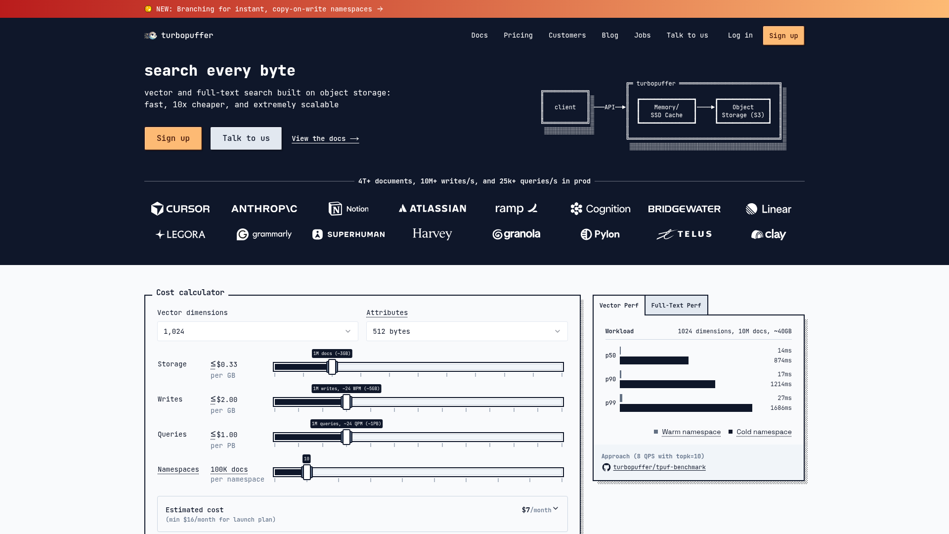 turbopuffer serverless vector database product page