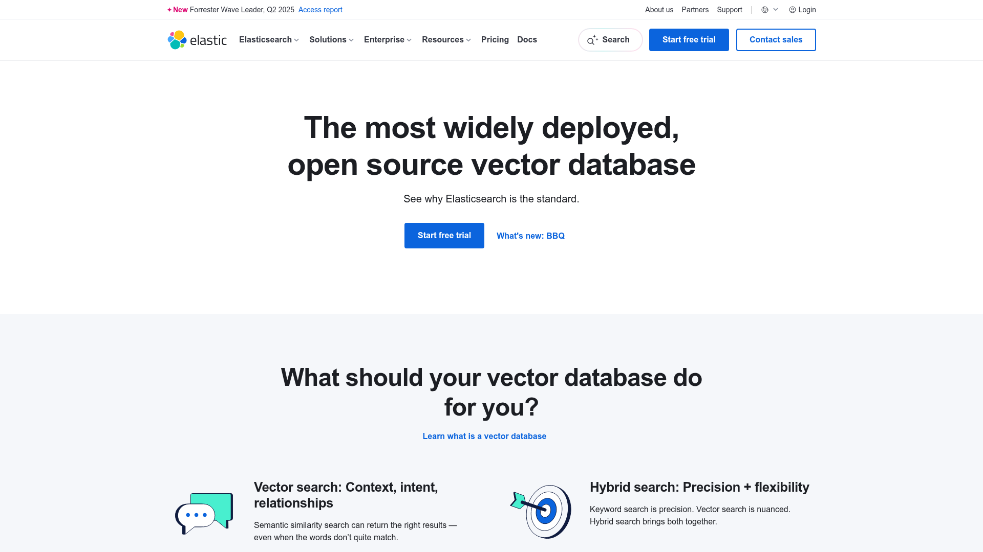 Elasticsearch vector database product page
