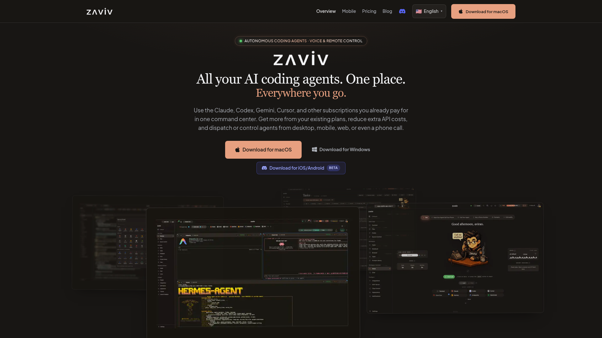 Zaviv multi-agent workspace with voice and remote control across coding agents