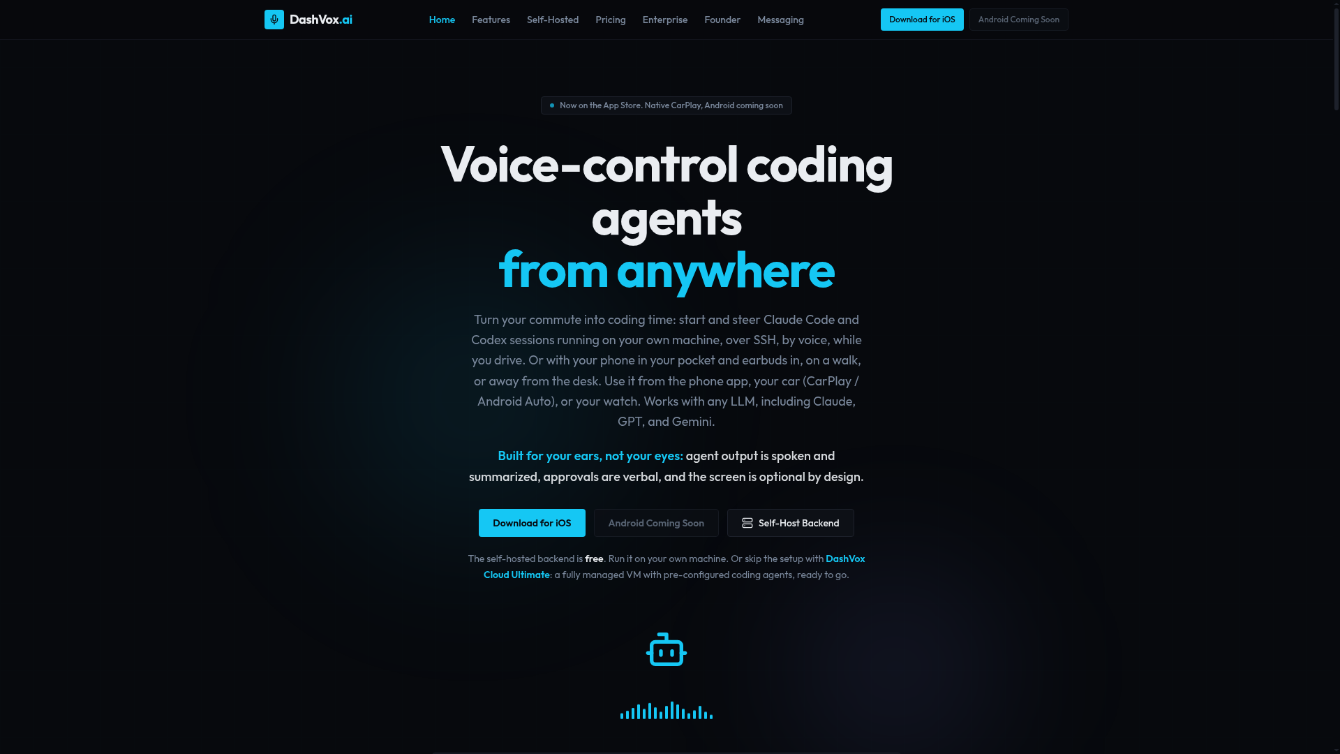 DashVox voice-first coding interface for phone, watch, and CarPlay