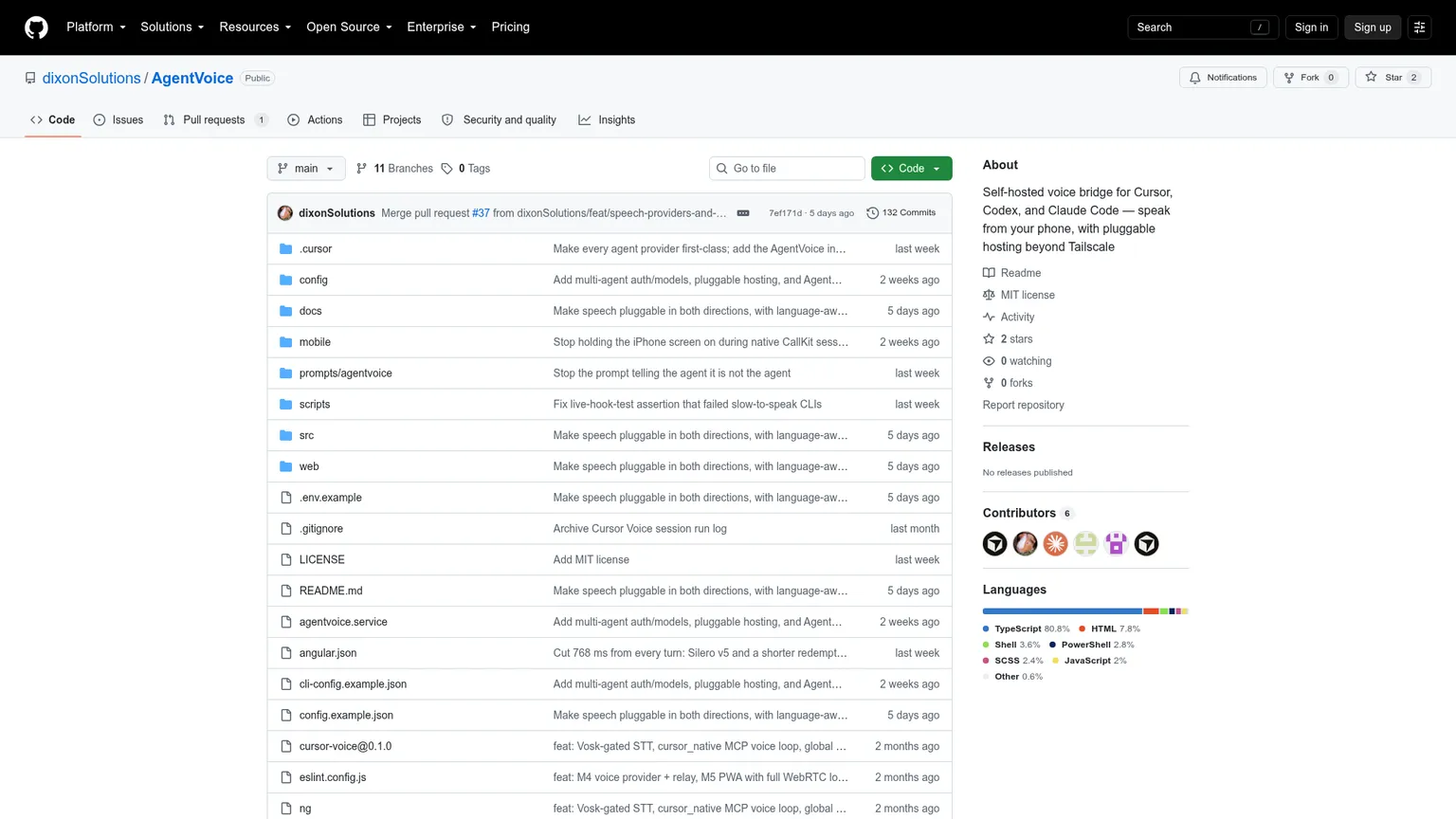 Dépôt open source AgentVoice pour le contrôle vocal par téléphone de Codex, Claude Code et Cursor