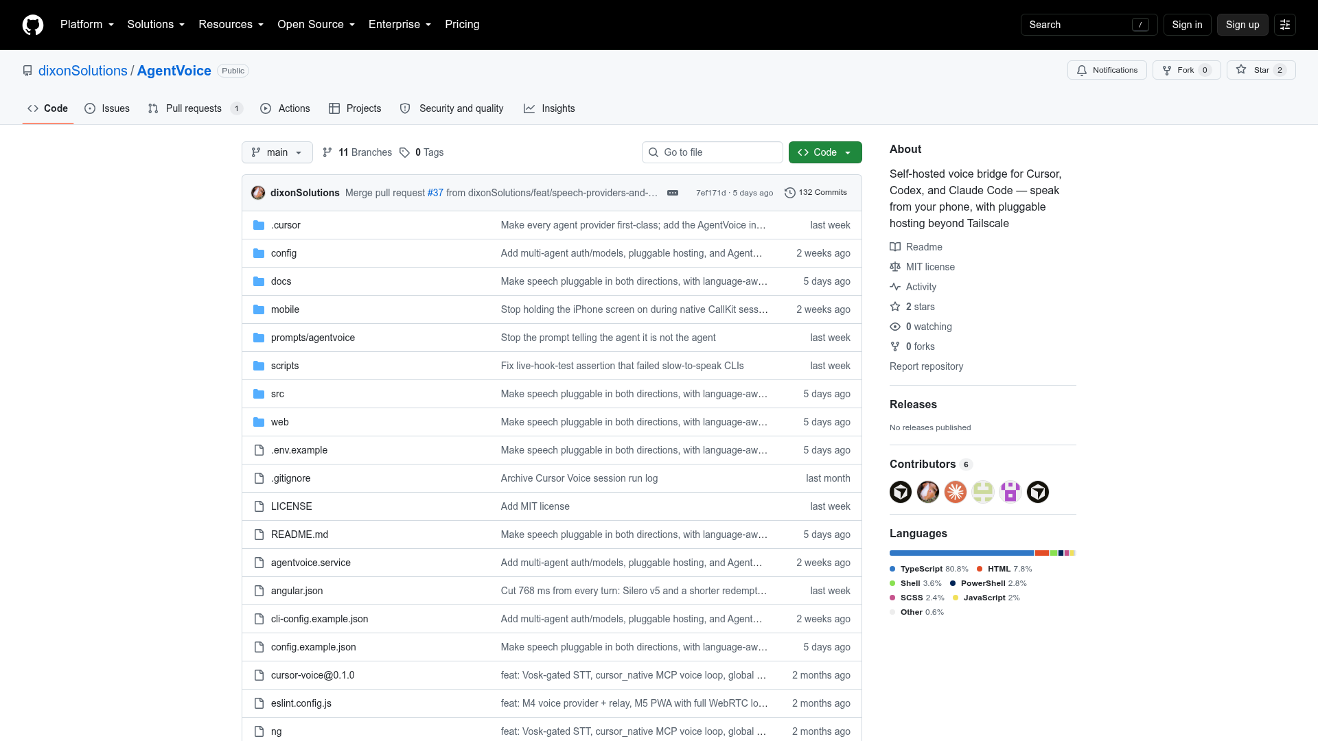 AgentVoice open-source repository for phone voice control of Codex, Claude Code, and Cursor