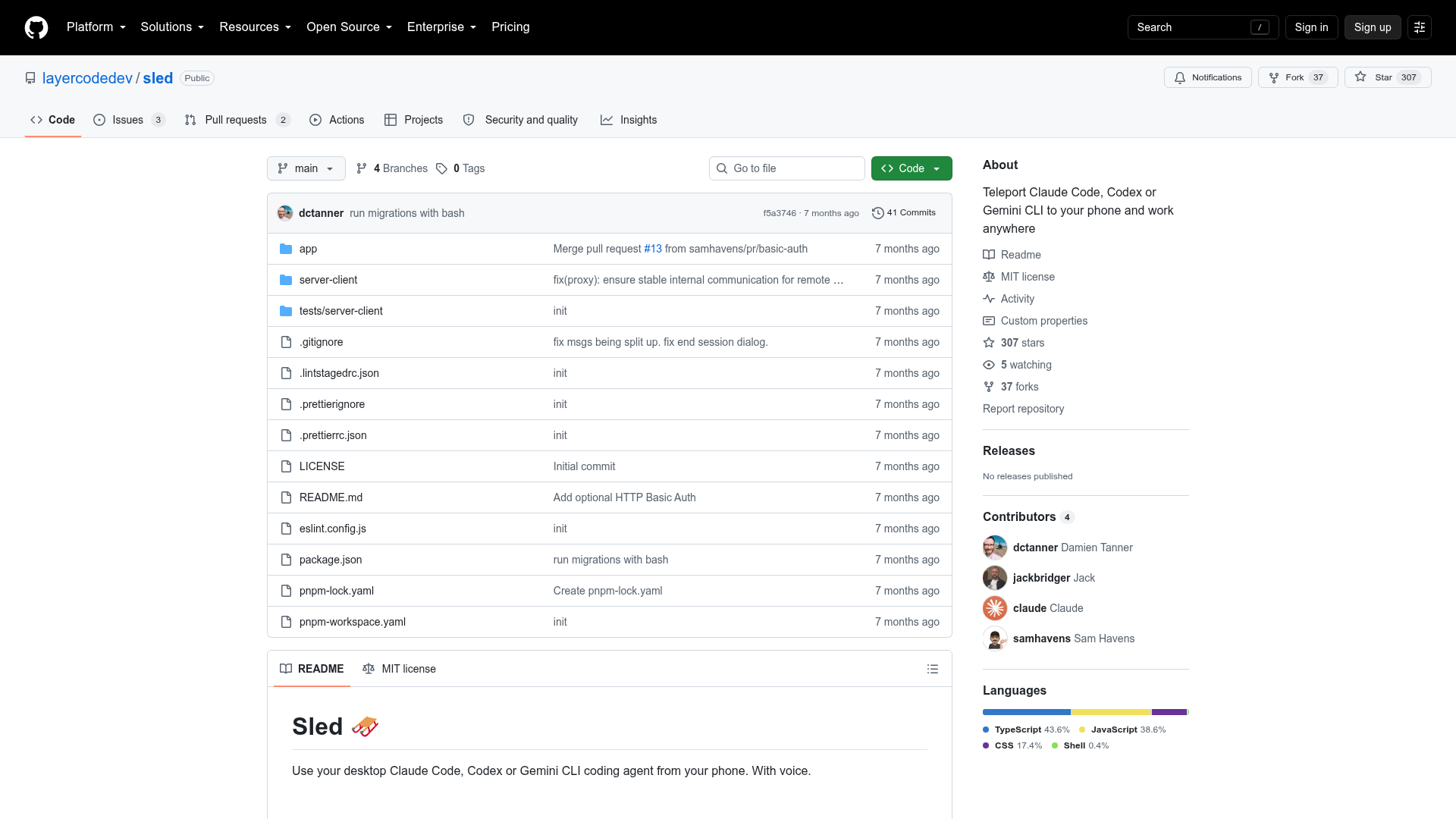 Sled open-source mobile web interface for voice control of local coding agents