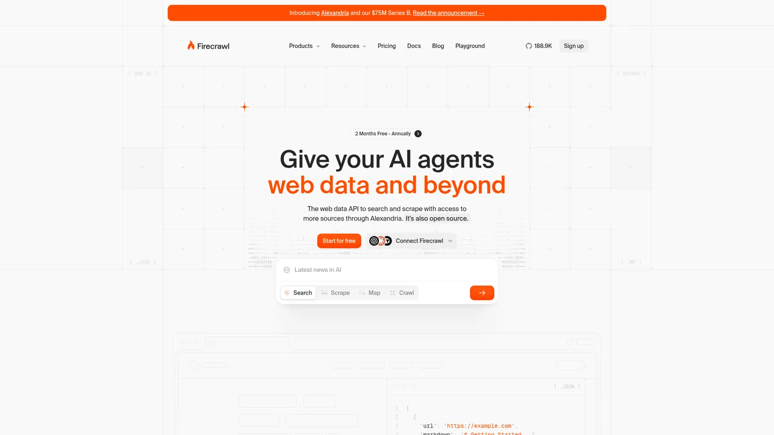 Die offizielle Firecrawl-Website mit ihrer API für Webdaten
