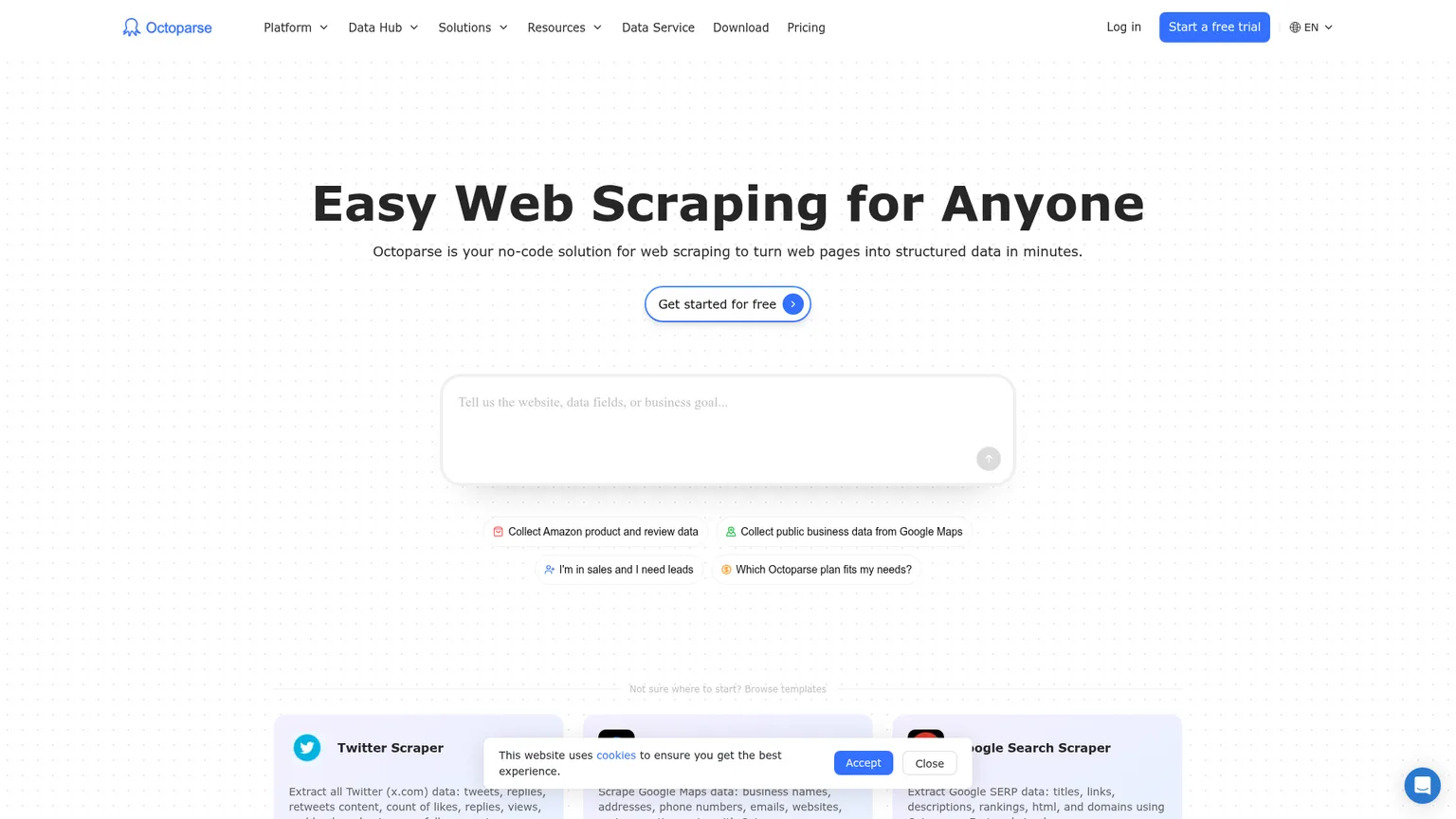 Die offizielle Octoparse-Website für die visuelle Web-Scraping-Anwendung