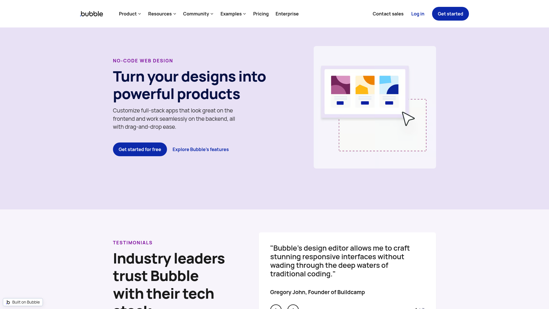 Bubble design page showing its visual responsive app editor