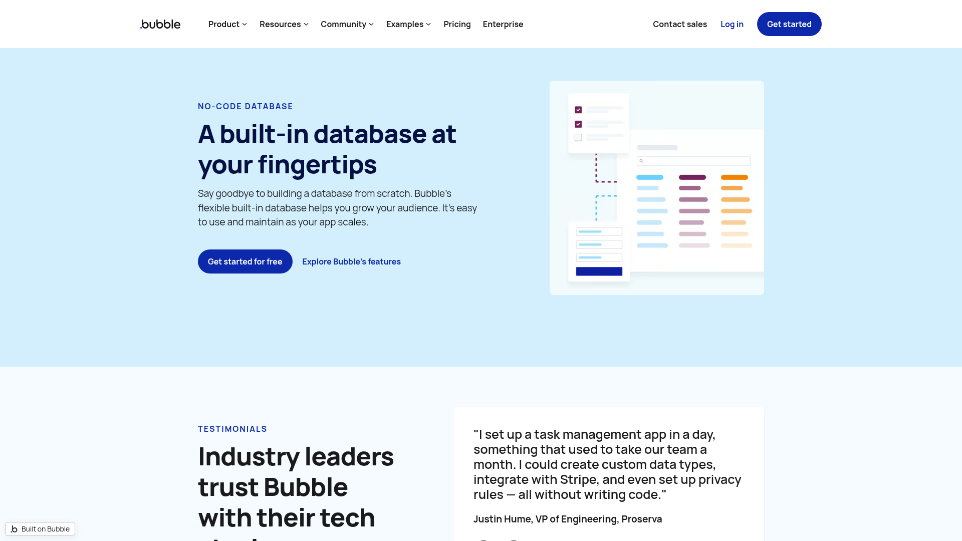 Bubble data page showing the built-in visual database