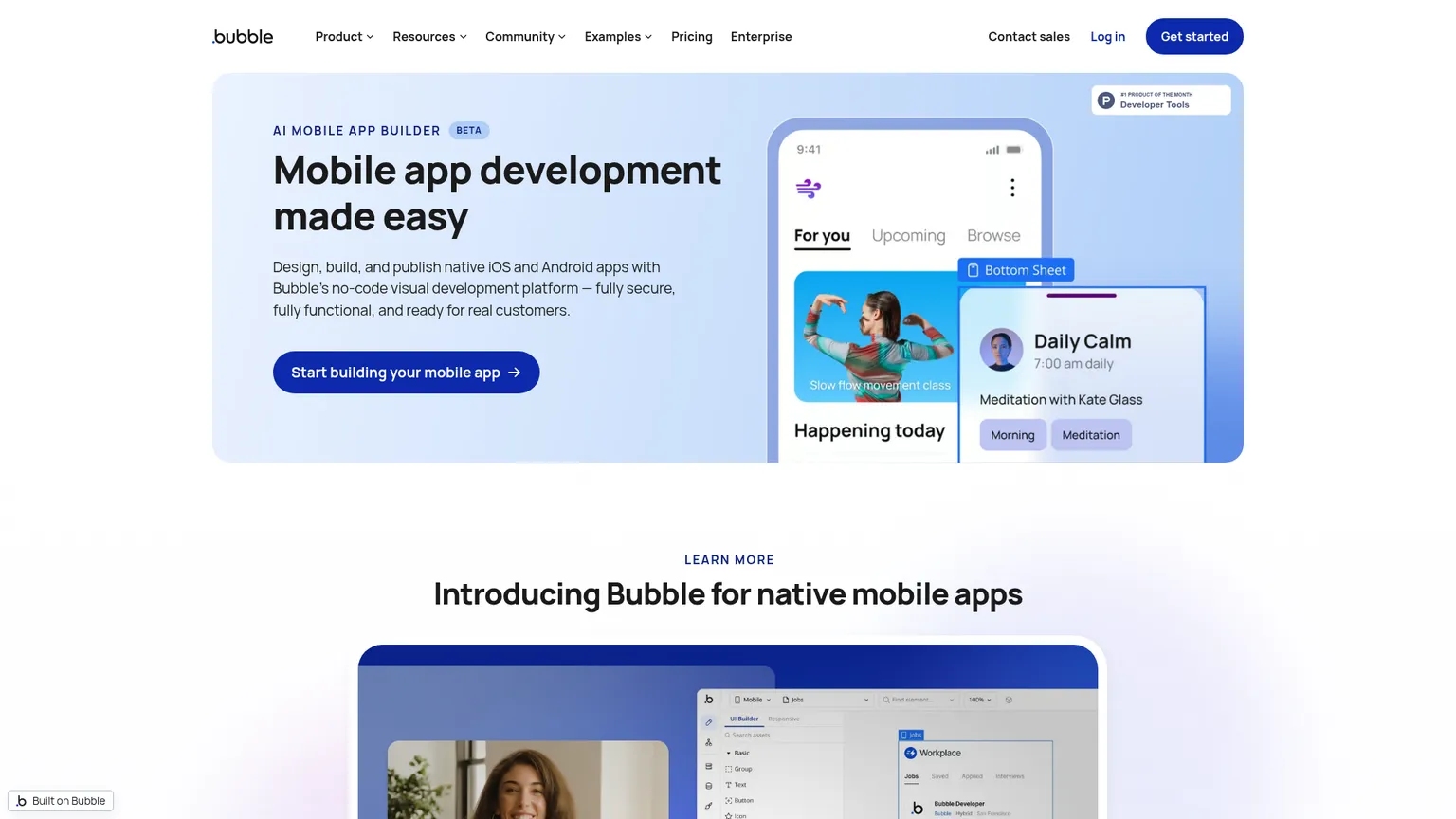 Pagina della beta mobile nativa di Bubble per la creazione di app iOS e Android