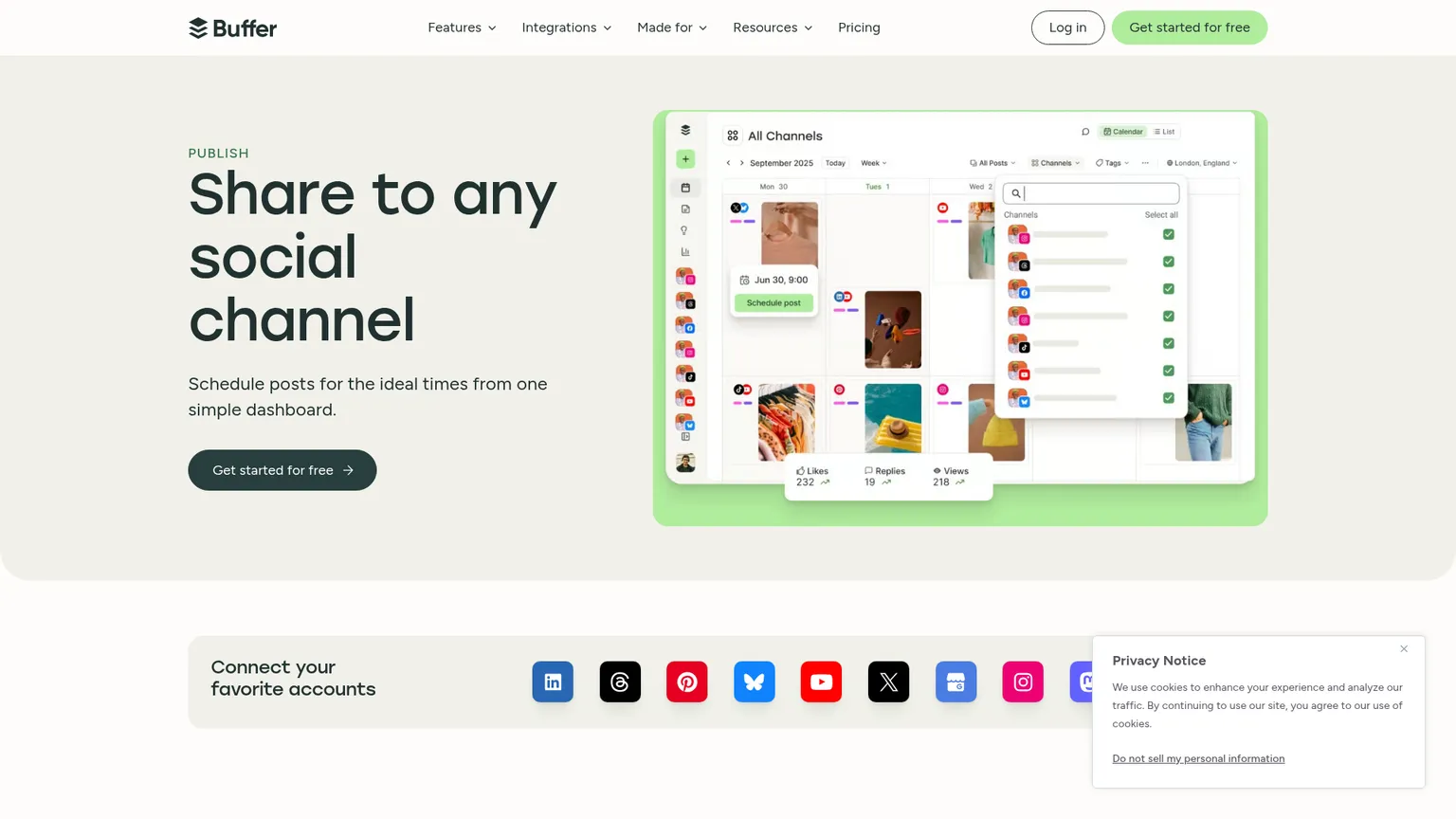 قائمة الانتظار والتقويم ومحرر المنشورات والمحتوى المجدول في Buffer Publish