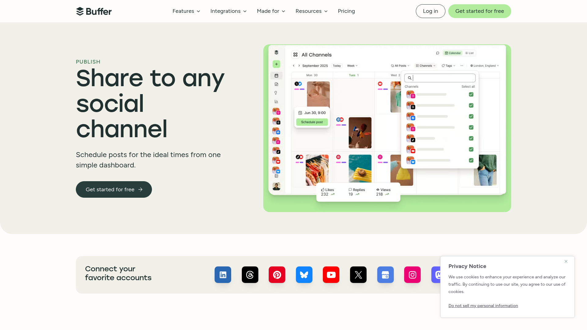 Buffer Publish queue, calendar, composer, and scheduled posts