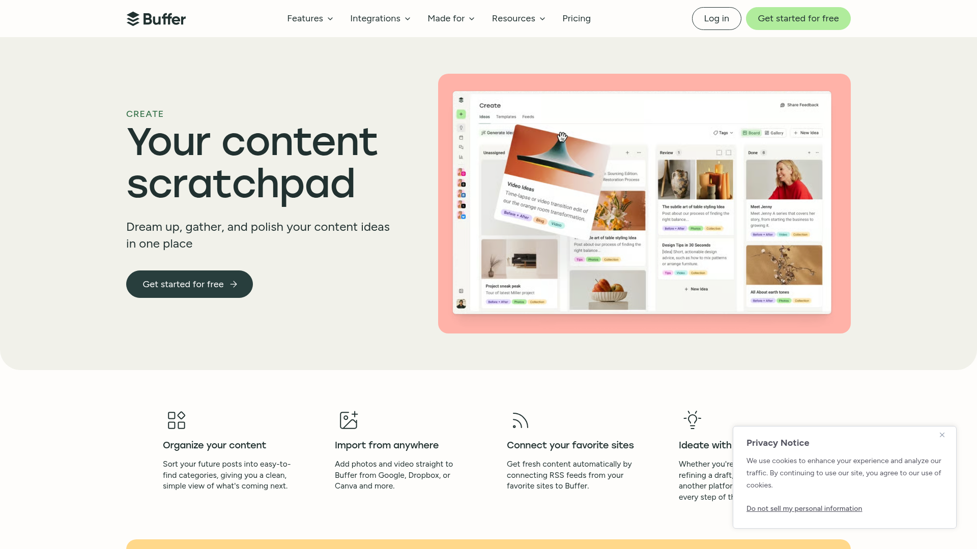 Buffer Create ideas board, tags, gallery, templates, and AI Assistant