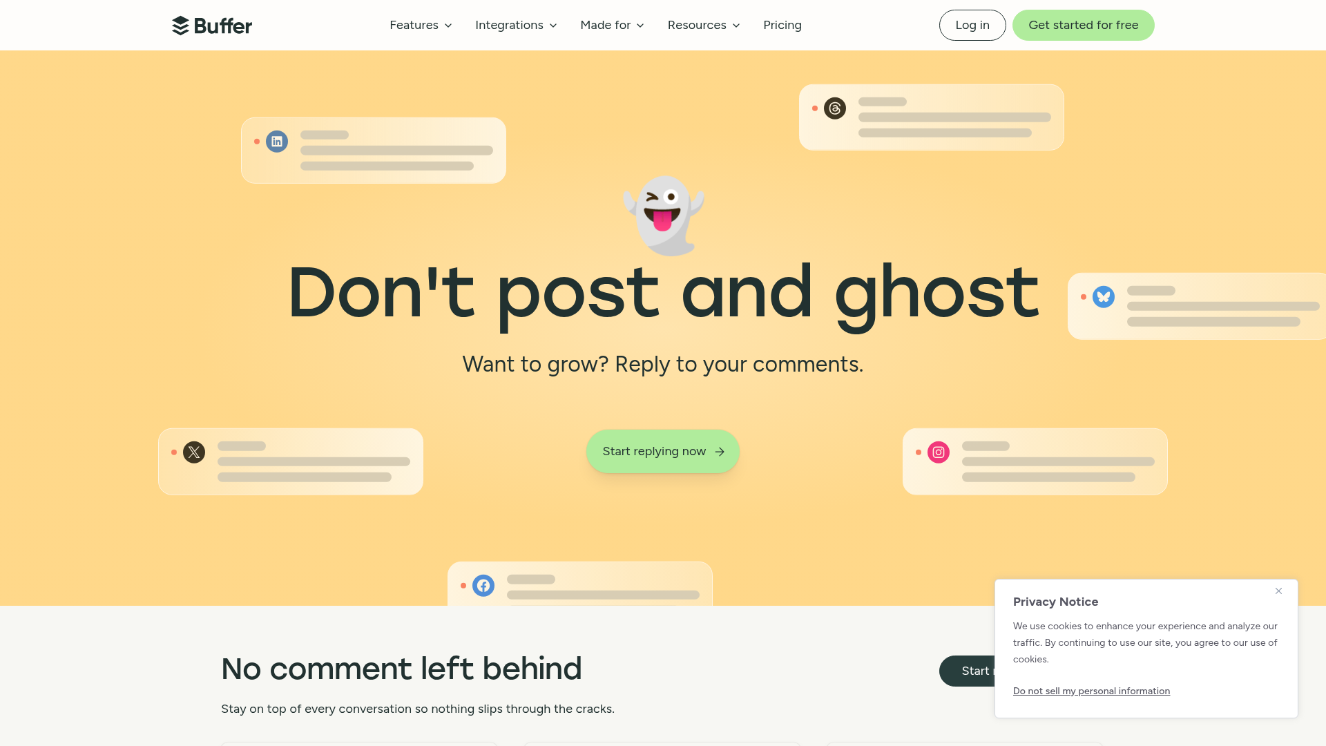 Buffer Community comment filters, saved replies, AI replies, and Comment Score