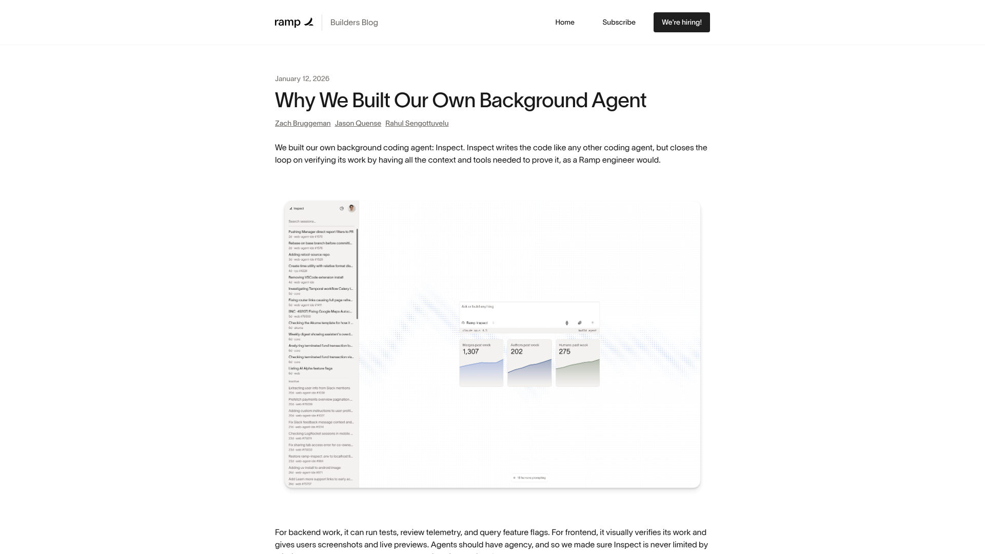 Ramp Builders page explaining the Inspect background coding agent
