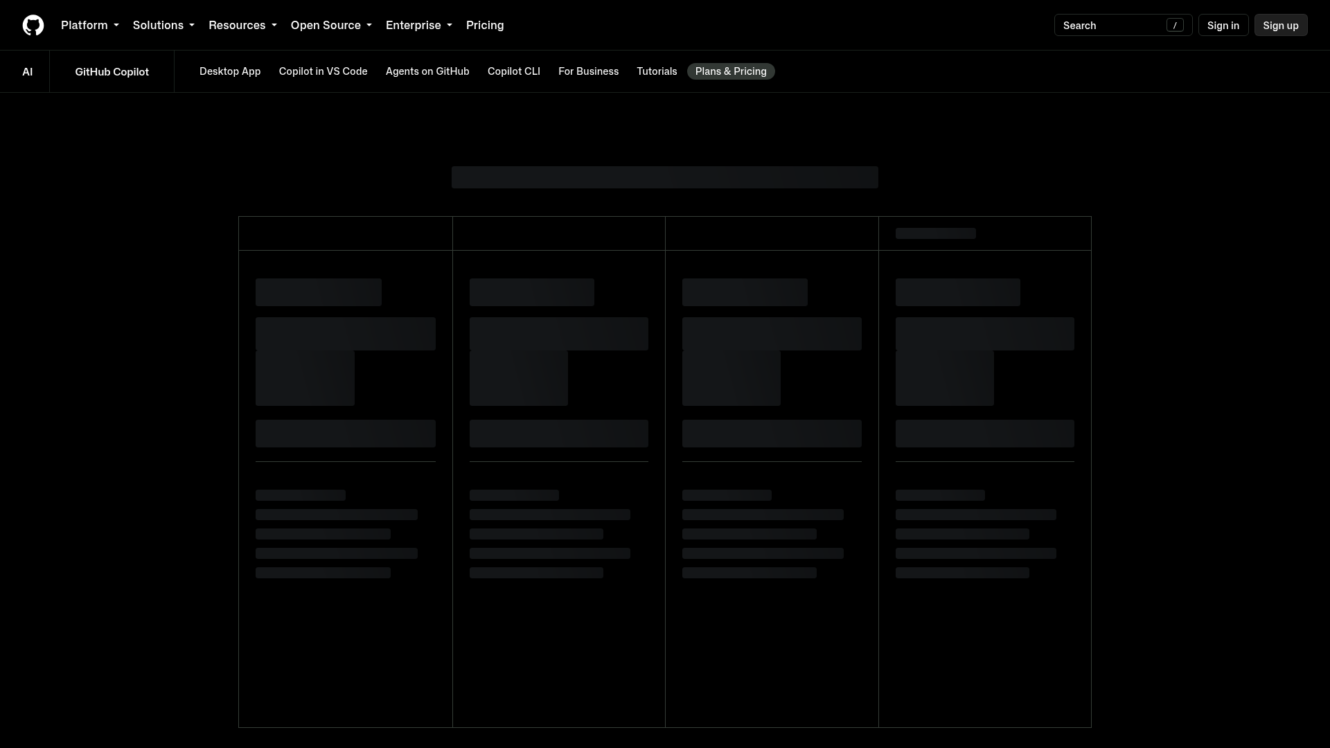 GitHub Copilot plans and pricing page