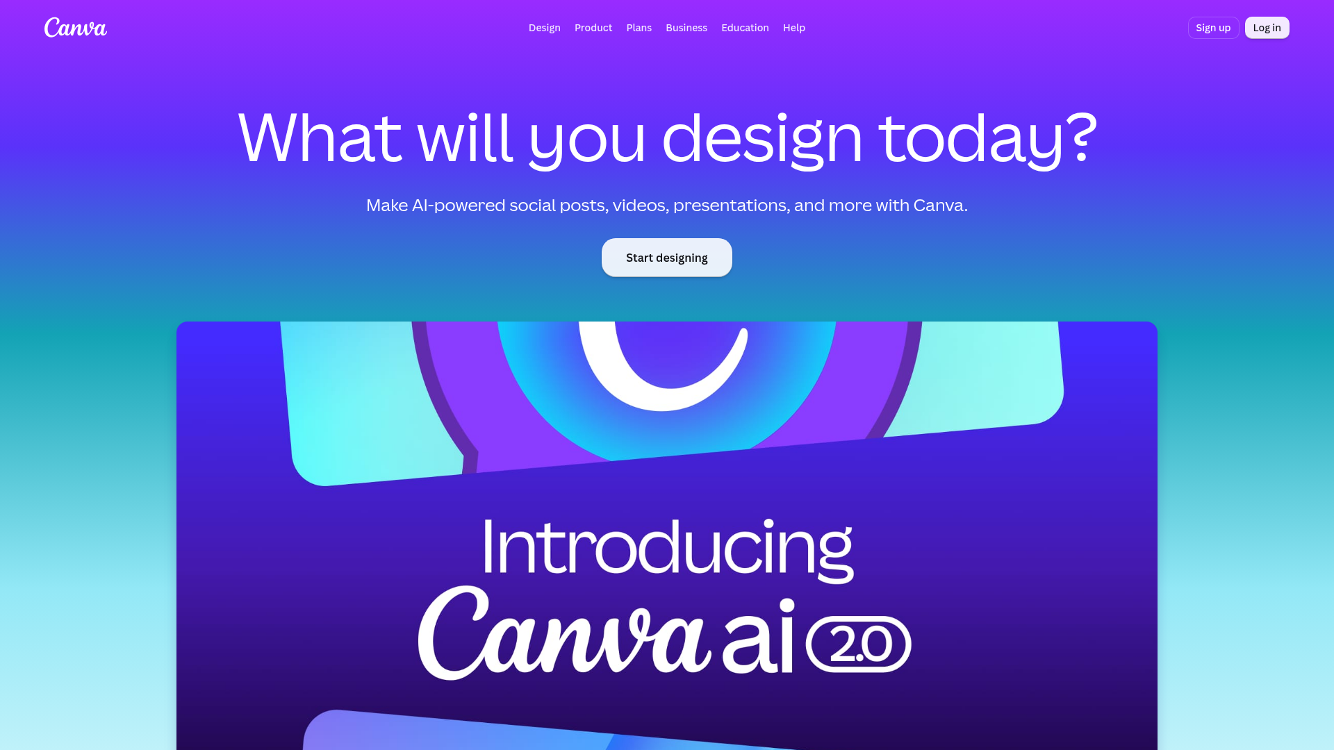Canva homepage showing its current visual creation workspace