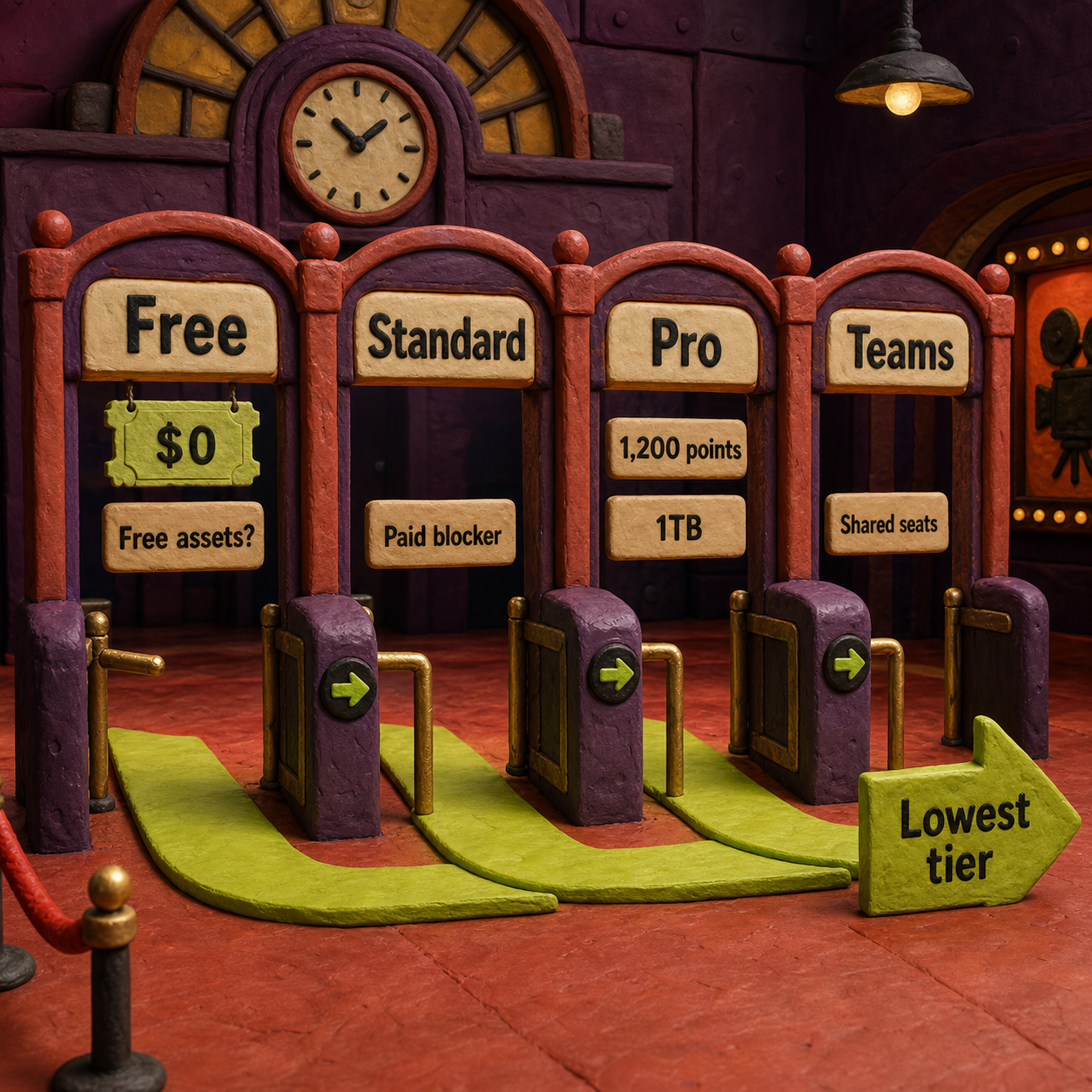 Clay decision path routing buyers through CapCut Free, Standard, Pro, and Teams