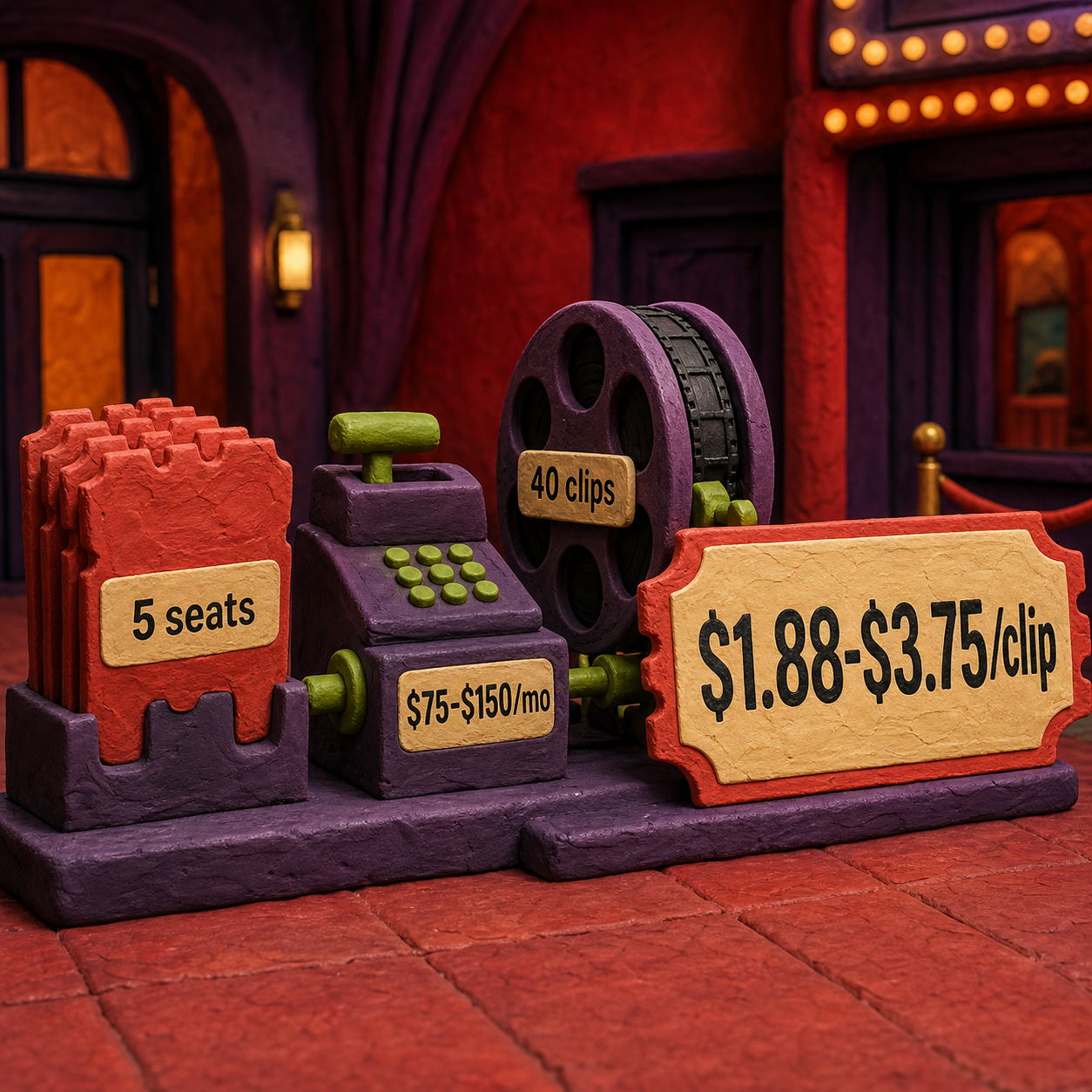 Clay cost counter showing five CapCut Teams seats divided across forty accepted clips