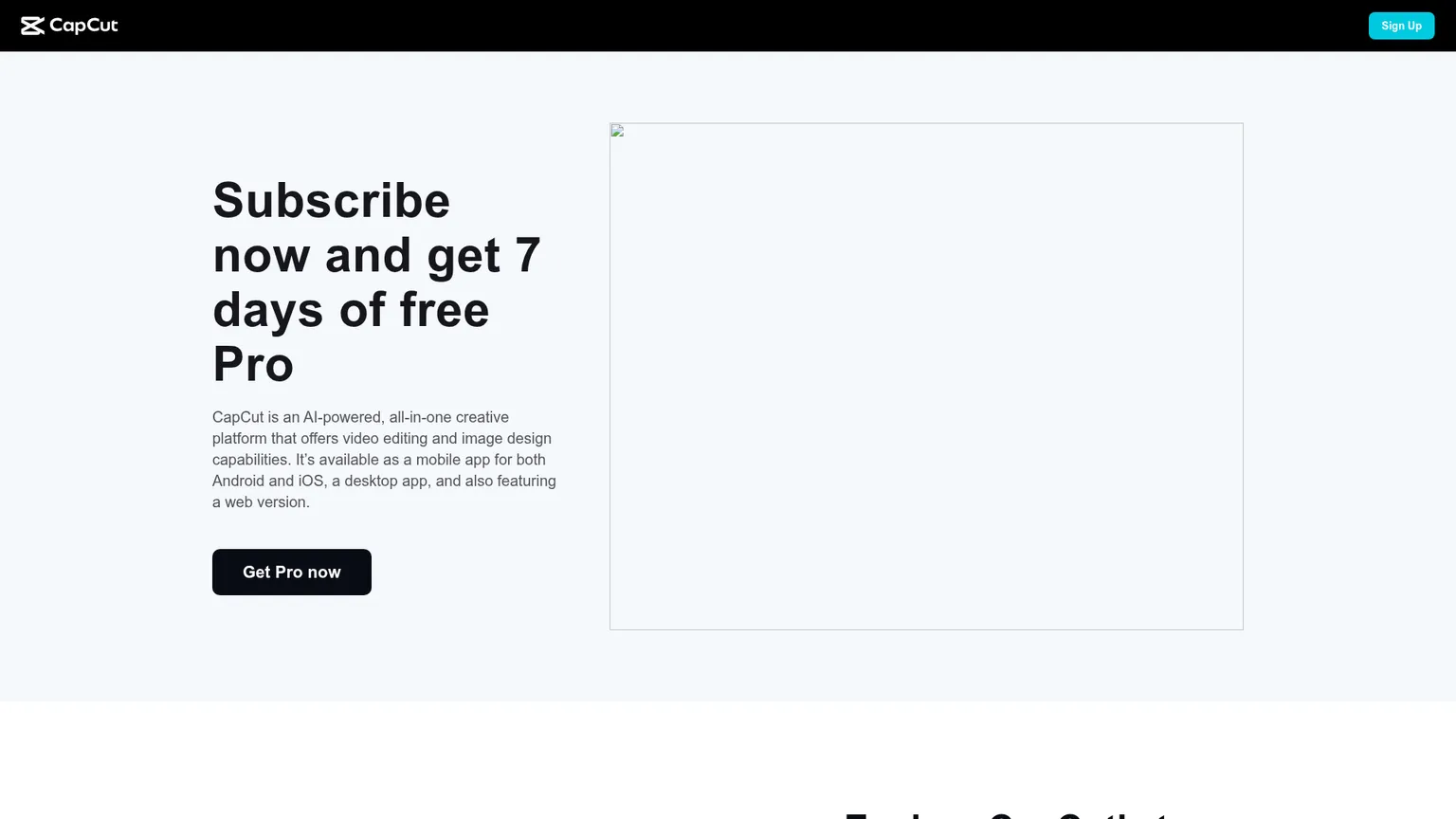 Pagina di abbonamento a CapCut con prova gratuita di sette giorni per Pro