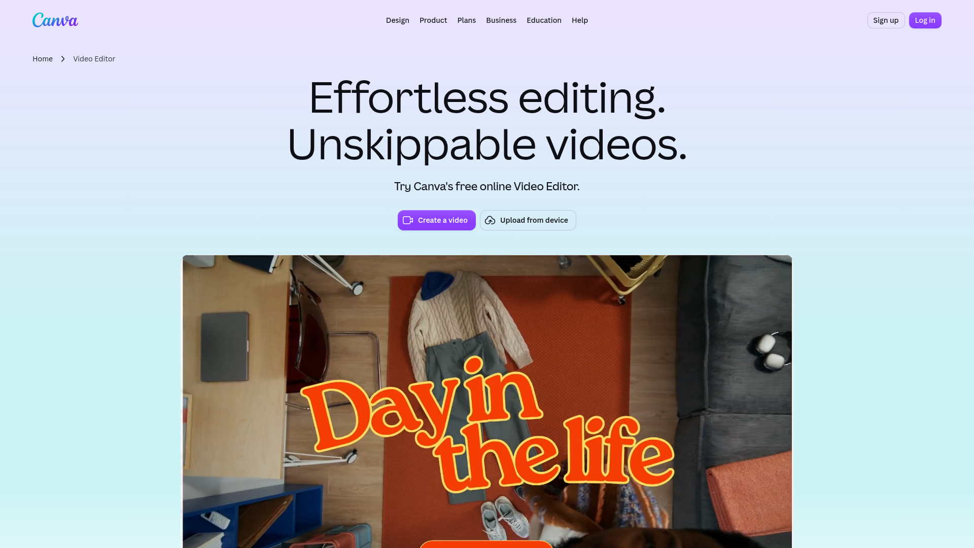 Canva video editor page showing its campaign-oriented video workflow