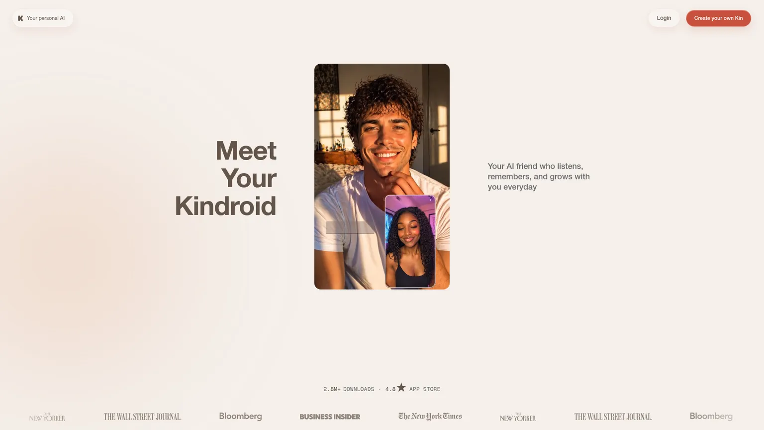 Homepage della chat companion Kindroid