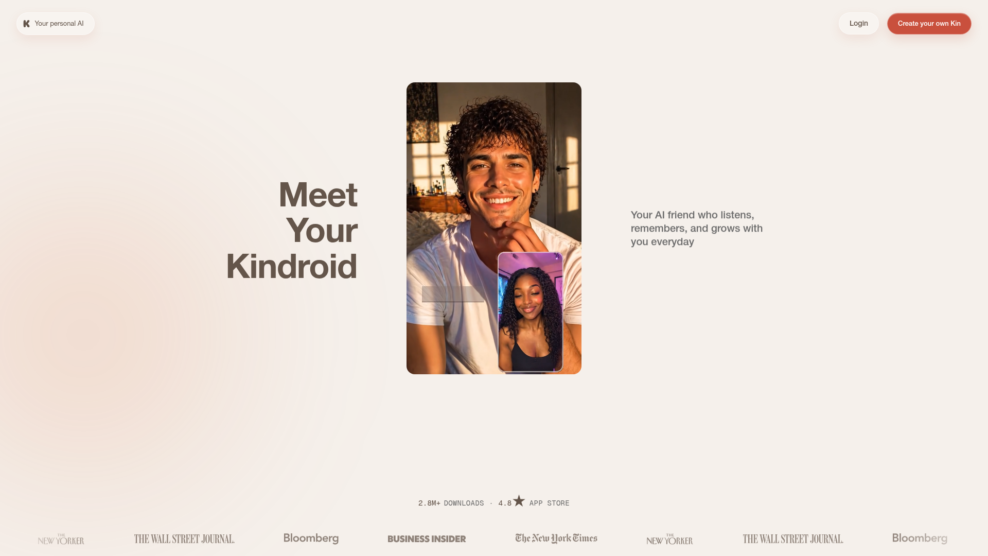 Kindroid companion chat homepage