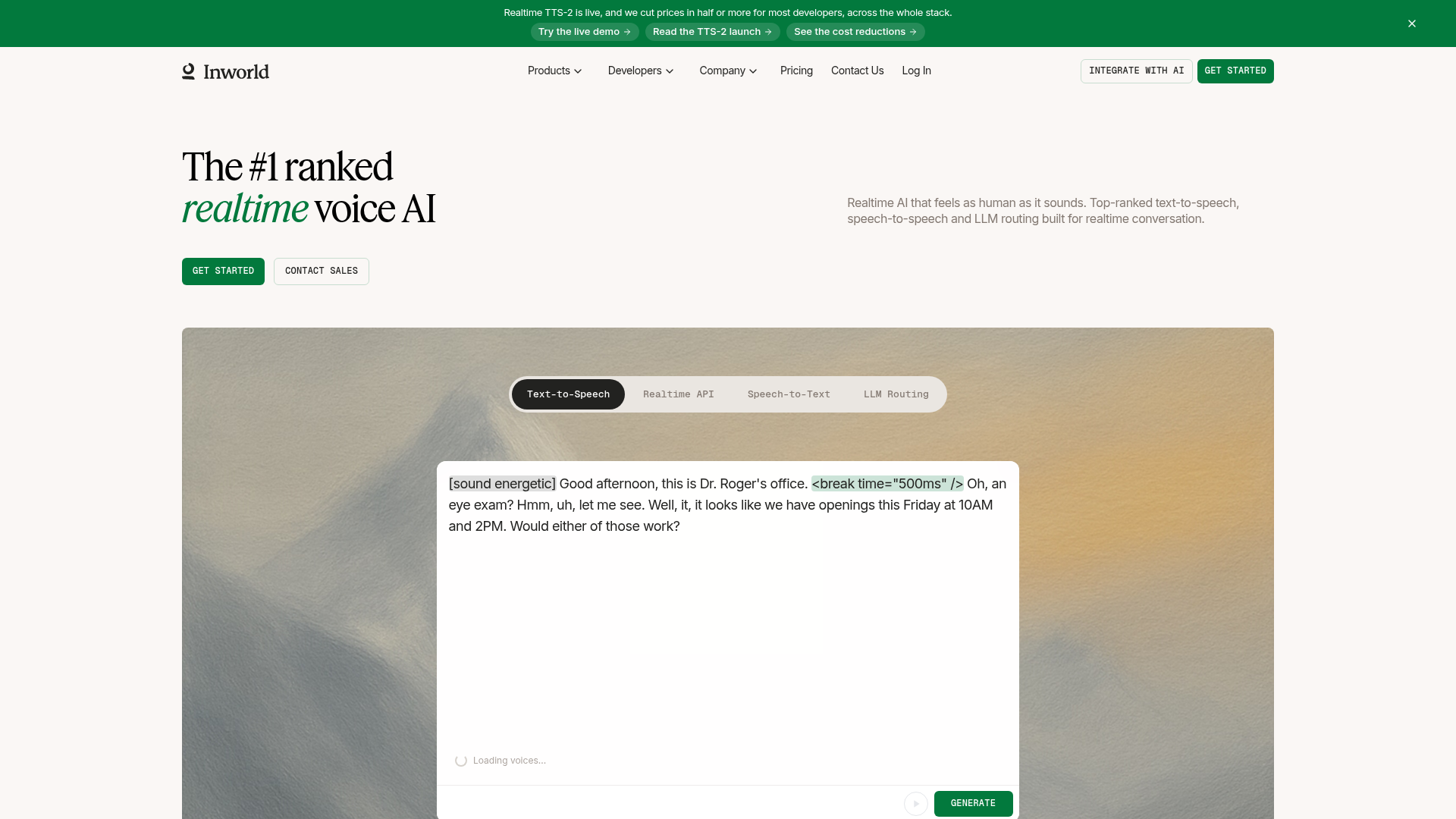 Inworld realtime voice AI infrastructure homepage